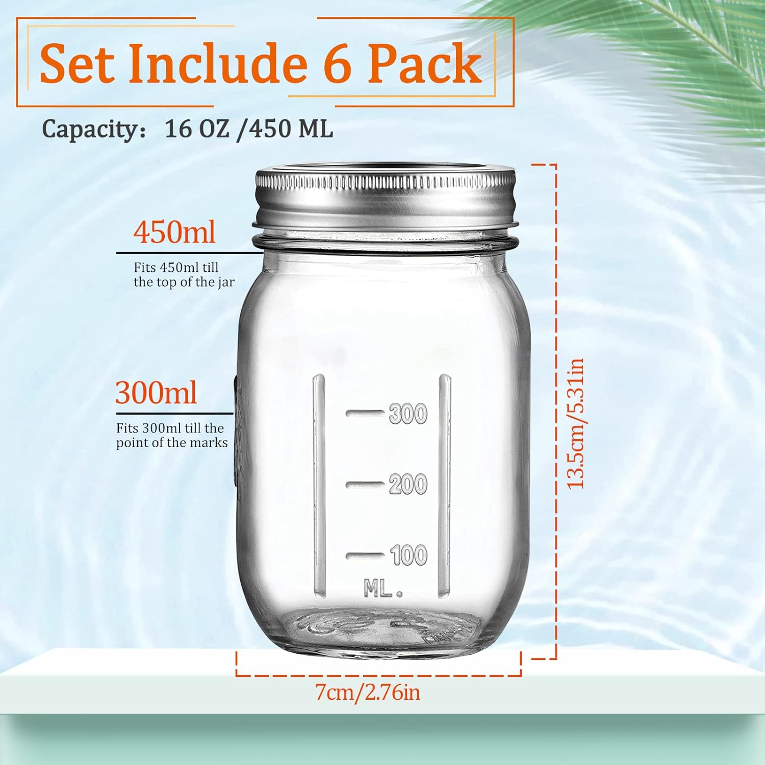 Einmachgläser mit Deckel, 6 Stück, Einmachgläser 450 ml/16 oz, aus klarem Glas, Abfüllgläser mit Schraubdeckel, perfekt für selbstgemachte Marmelade, Gelee, Reis, Zucker oder Nudeln, mit Ersatzdeckel – Bild 2