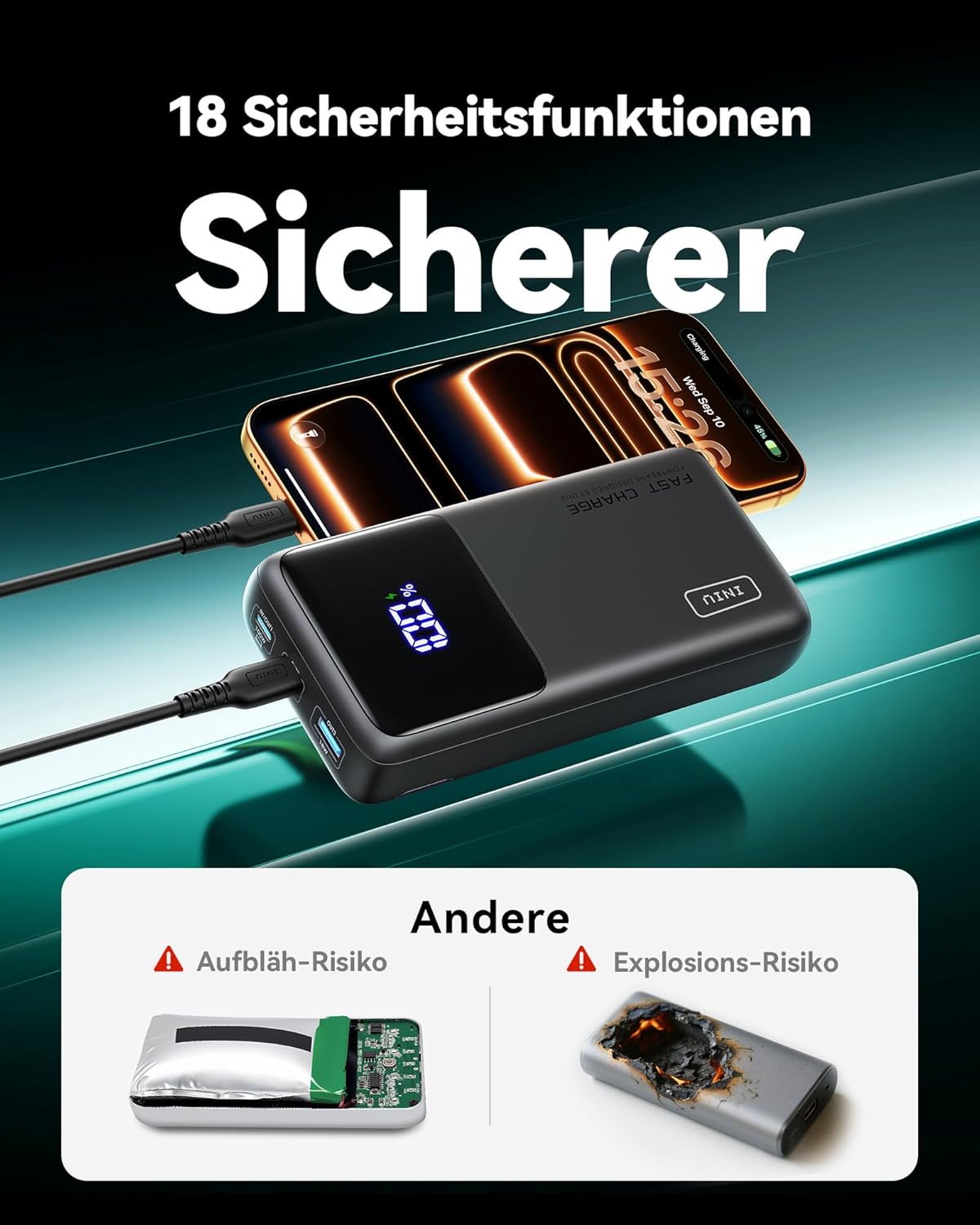 INIU Laptop Power Bank, 100 W PD3.0 25000 mAh Power Bank mit hoher Kapazität, kompakter USB-C One & Output externer Akku, kompatibel mit MacBook Pro, Steam Deck, iPhone 17 16 15 Pro, Samsung S22, iPad Pro usw. – Bild 6