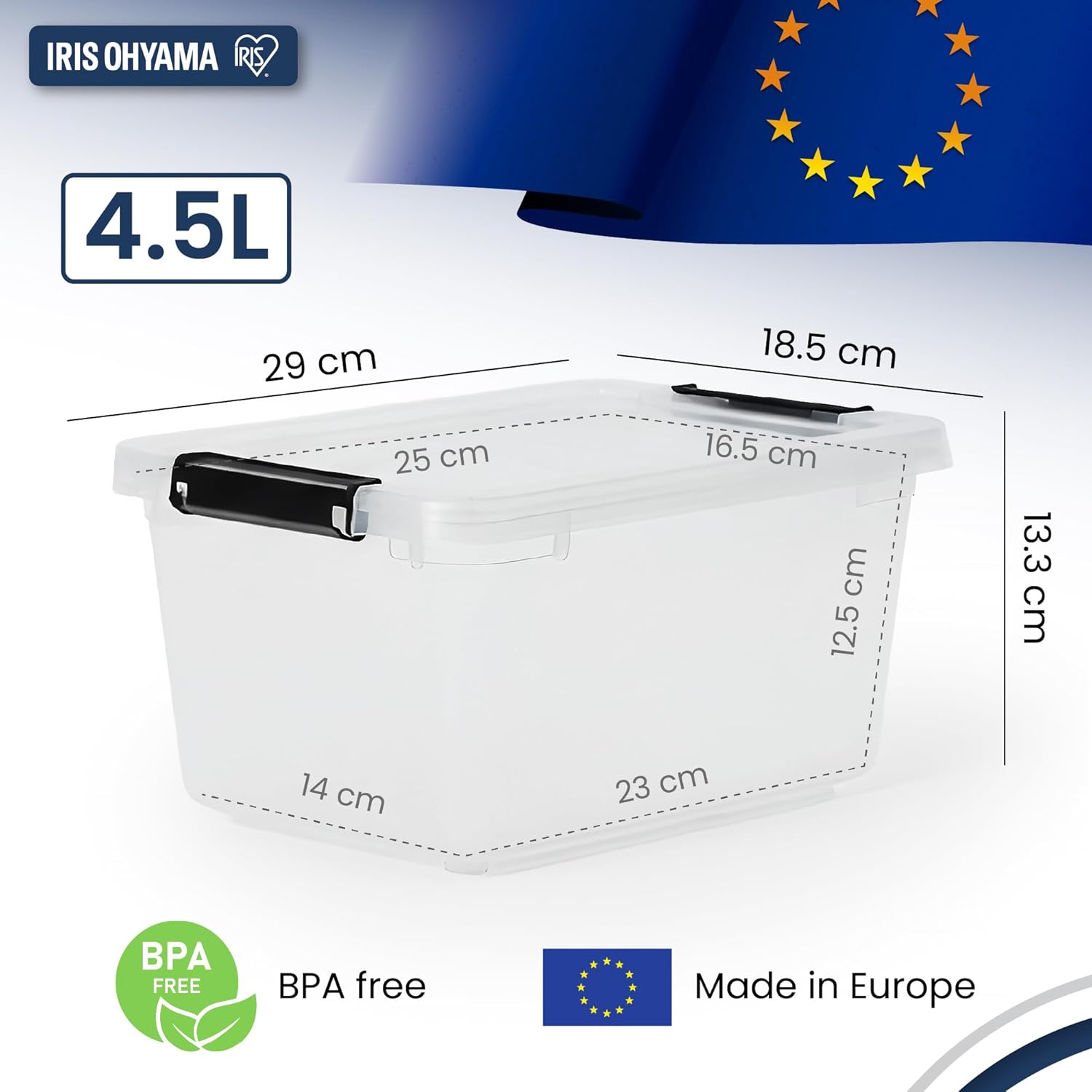 Iris Ohyama FTB-4.5 Aufbewahrungsboxen mit Deckel, 4,5 l, 4er-Set, transparent, sicherer Verschluss, stapelbar, Griffe, Schlafzimmer, Schrank, Büro, Organisation, BPA-freier Kunststoff, Organizer-Boxen, FTB-4.5 – Bild 2