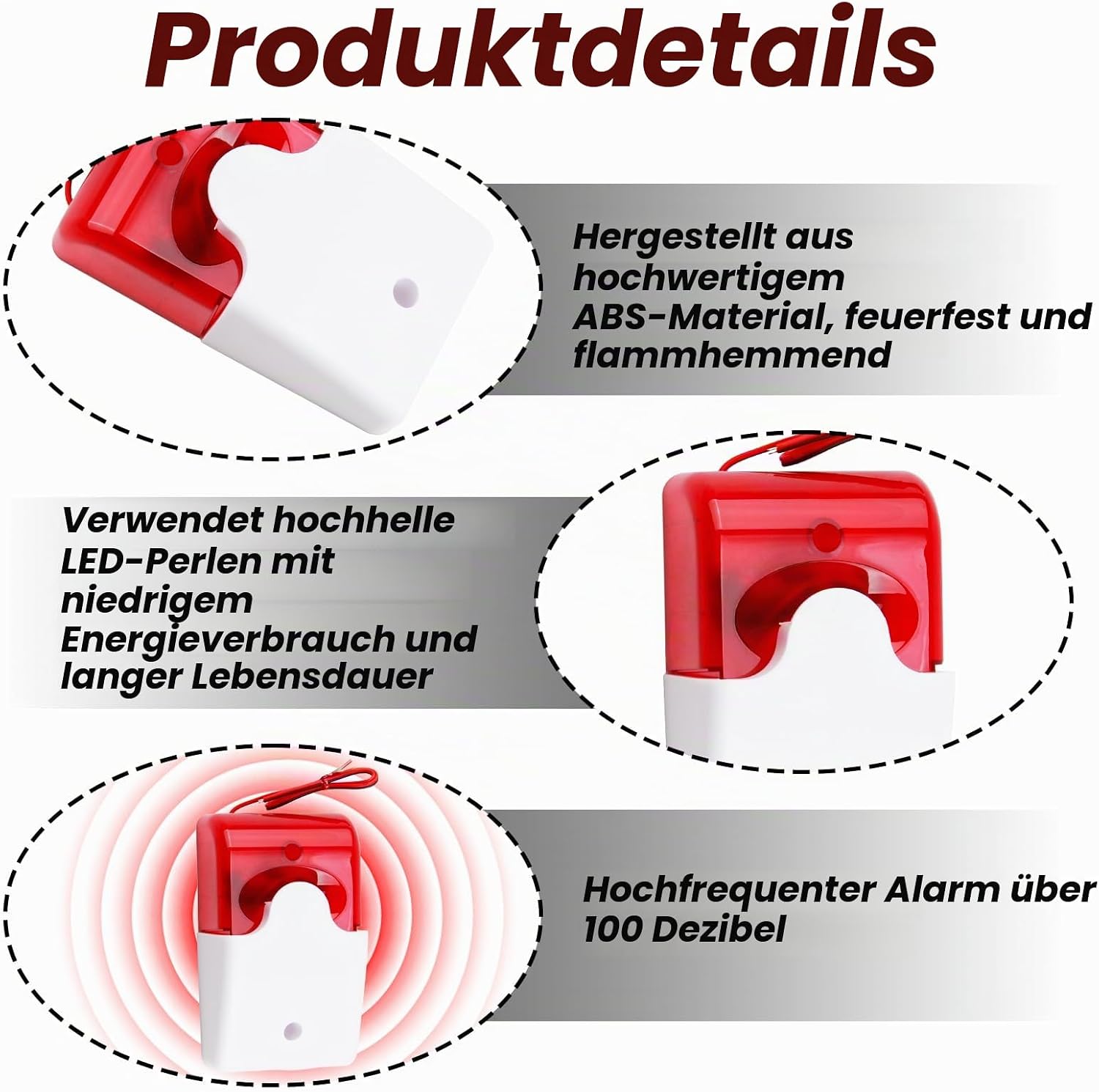 Ton-Licht-Alarm-Blinklicht, Sicherheitswarnleuchte mit Ton- und Lichtalarm, 110-dB-Sirene, 150-mal/min blinkend, schlagfest, für Außenbereiche wie Baustellen und Straßenkreuzungen, 220 V – Bild 3