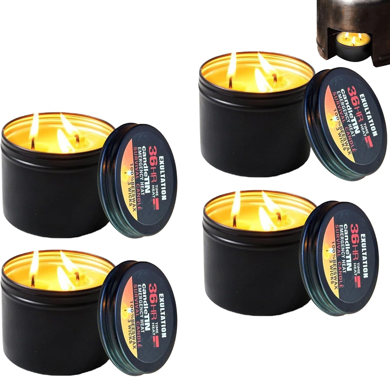 4er-Pack Survival-Kerzen mit langer Brenndauer, 3-Docht-36-Stunden-Notfallkerze, langlebige Survival-Kerze mit natürlicher, duftender Kerze für Notfälle, Camping, Wandern, wichtige Vorräte