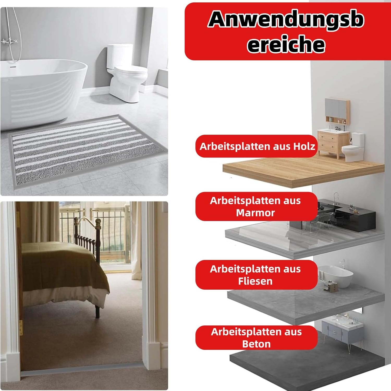 Selbstklebende Randleiste für Teppiche, 3m PVC Übergangsleiste Boden, Übergangsleiste von Teppich zu Holzboden, Selbstklebende Fußmatten Randleiste für Türkanten, Teppiche, Treppen (Grau) – Bild 6