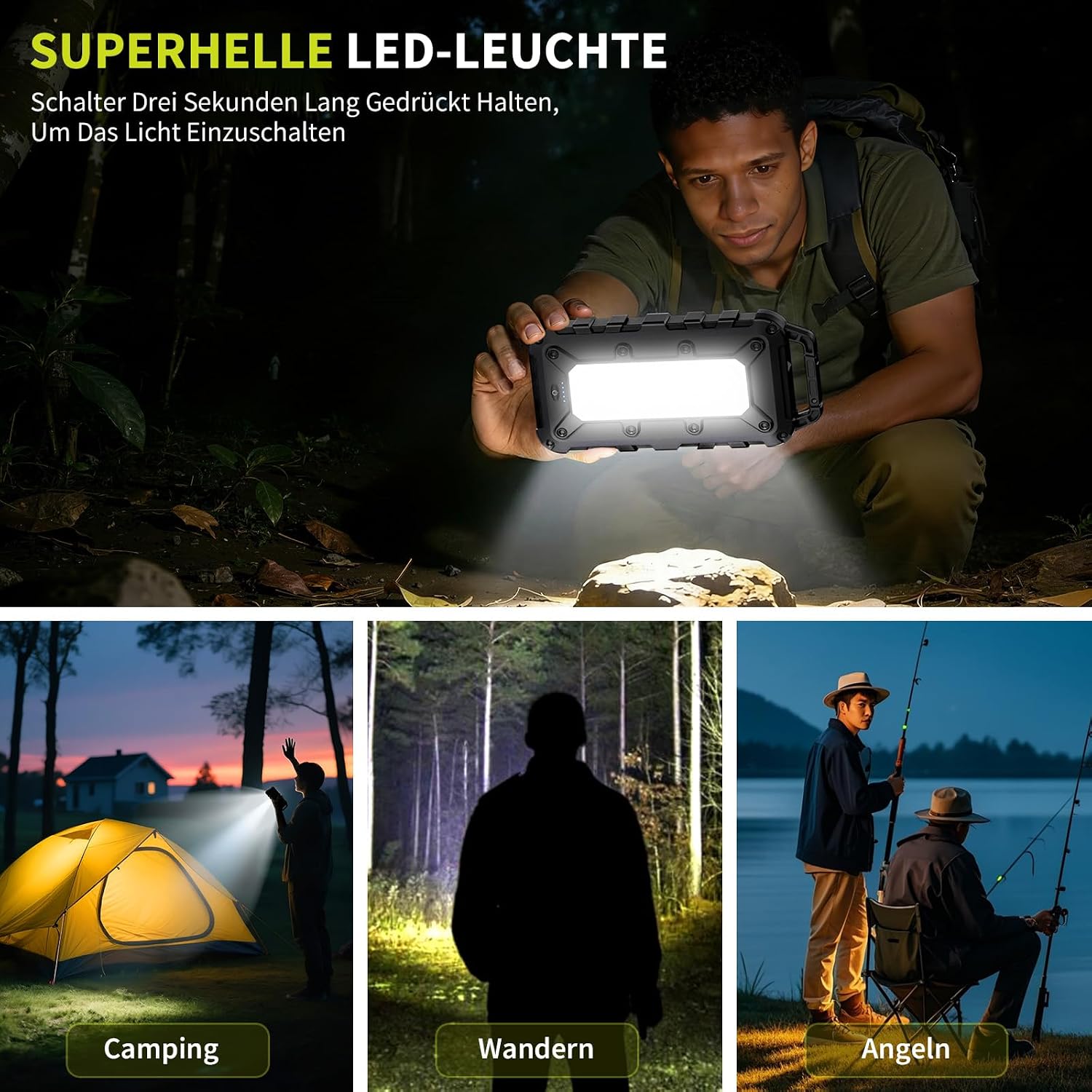 Solar Power Bank 10000 mAh PD 22,5 W Tragbares Solarladegerät USB C Outdoor Wasserdichter externer Akku mit LED-Licht und 3 Ausgängen für Tablets Smartphones Outdoor Camping Schwarz – Bild 7