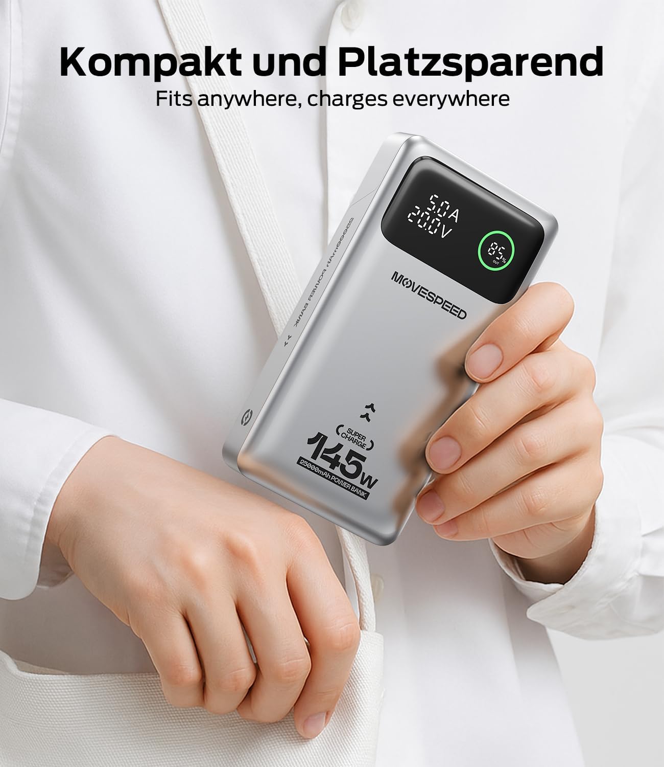 Movespeed 145 W Power Bank 25000 mAh Laptop Power Bank Tragbares Ladegerät mit 3 USB-Anschlüssen PD 3.1 und Digitalanzeige, kompatibel mit Laptop MacBook Pro/Air, iPhone 17 Pro Air /16, Galaxy S25, iPad – Bild 8