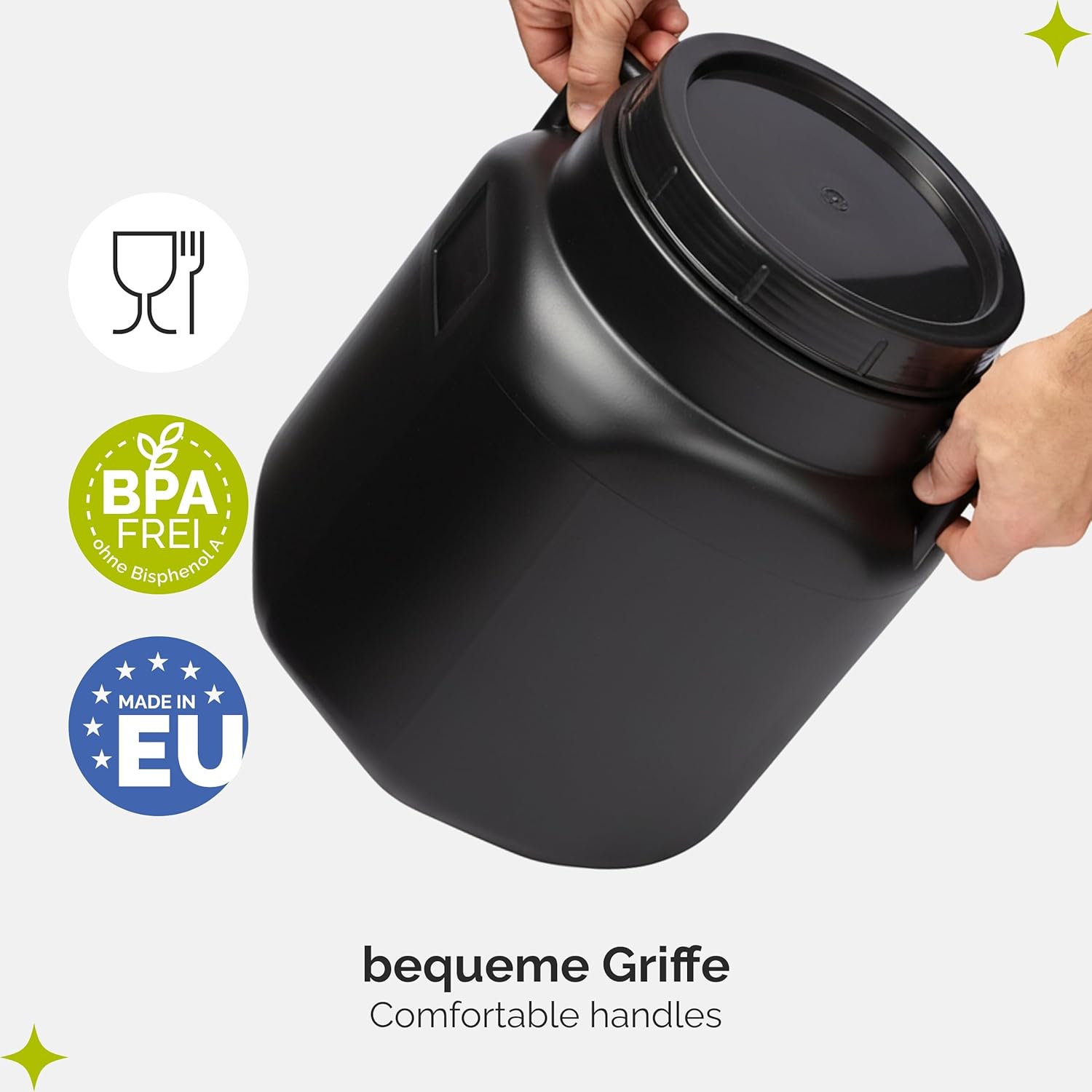 Garronda 20-Liter-BPA-freies quadratisches Fass und Futterbehälter, weithalsiger Wassertank und Behälter mit Deckel für Sauerkraut und Surfass-Pökelfass für Fleisch GD-0088 Schwarz – Bild 4
