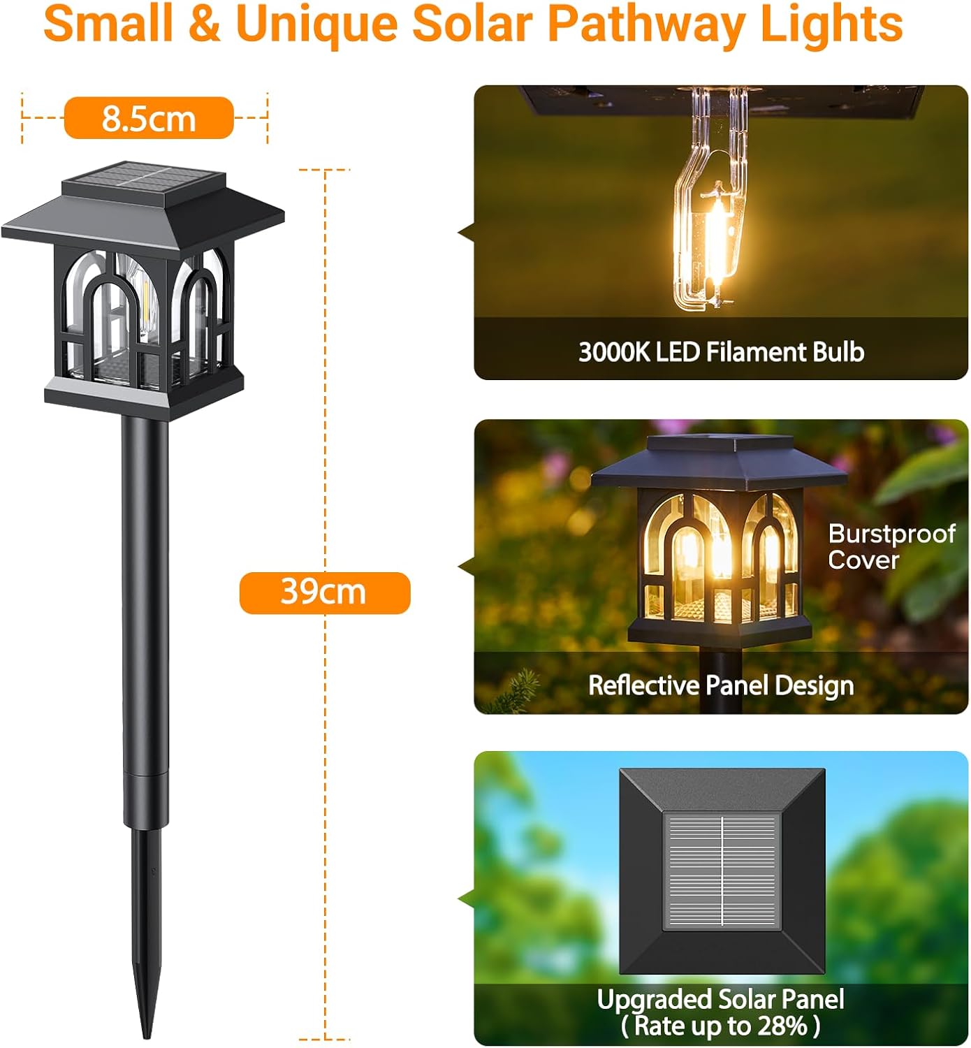 8 Stück Solarleuchten für den Garten im Freien, 3000 K warmweiße Solarleuchten für den Außenbereich, IP65 wasserdichte LED-Solar-Gartenleuchten für den Außenbereich, Hof, Weg, Terrasse, Rasen, Balkondekoration – Bild 6