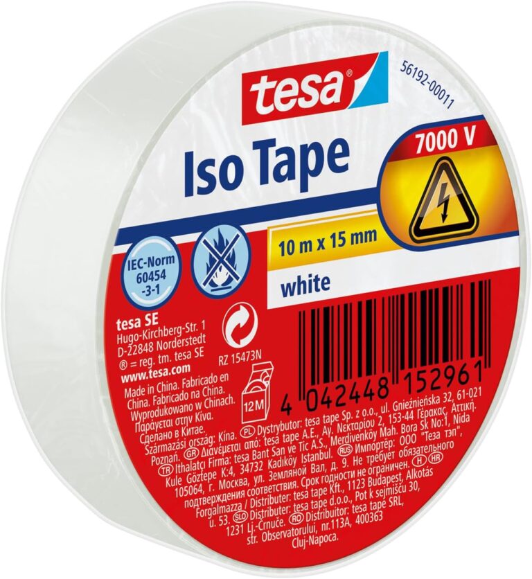 tesa Isolierband – selbstklebendes Isolierband, hitzebeständig – zum Isolieren, Reparieren und Bündeln – 10 m – weiß