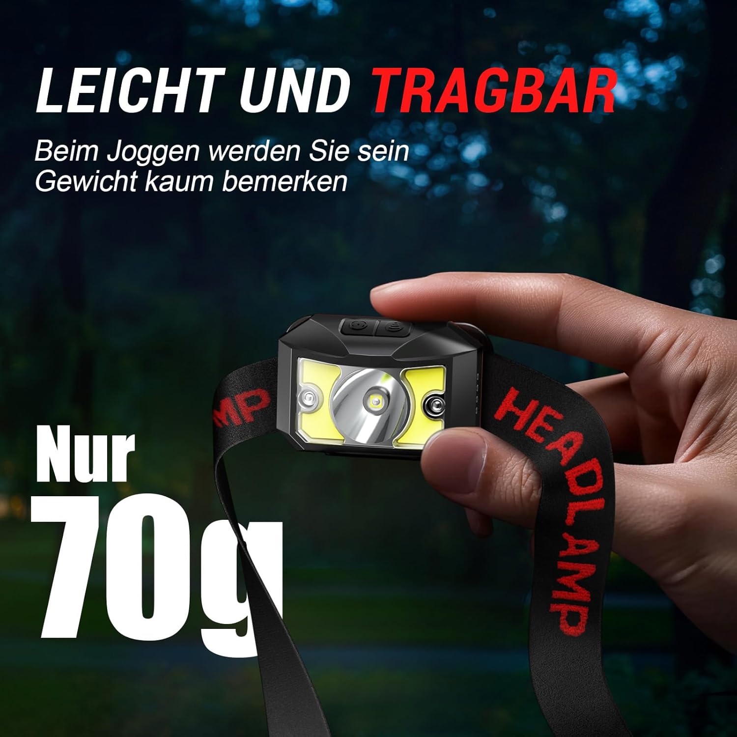 Winzwon USB wiederaufladbare LED-Stirnlampe, wasserdicht, leicht, Mini-Stirnlampe, perfekt zum Laufen, Joggen, Angeln, Camping | Kopflampe mit Rotlicht Wasserdicht Stirnlampen USB-C mit 8 Lichtmodi Sensor für Kinder Erwachsene, Laufen, Joggen,Angeln – Bild 7