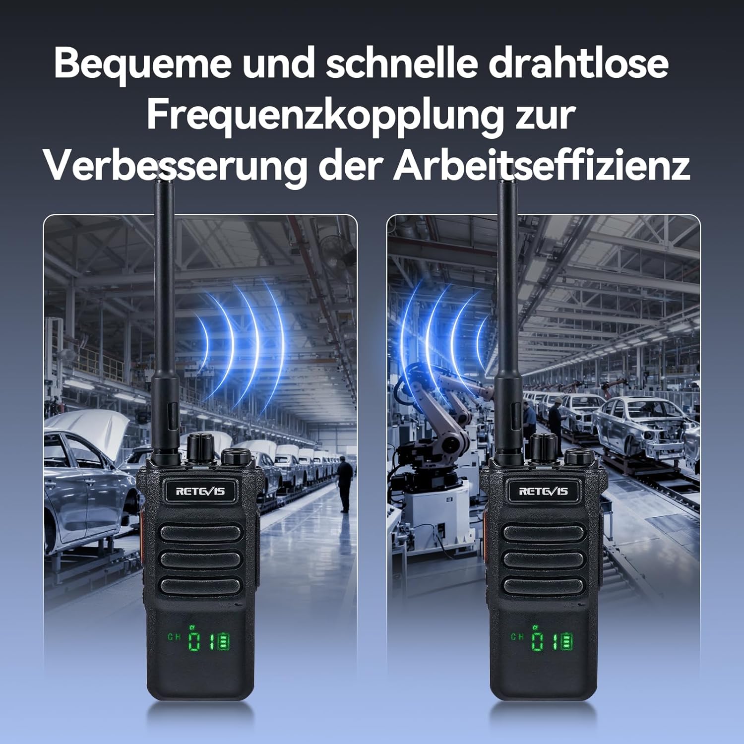 Retevis RT86 Langstreckenfunkgerät, Hochleistungs-Walkie-Talkie mit Lautsprechermikrofon, 2600 mAh tragbares Funkgerät, kabelloses Klon-Notfallfunkgerät für die Fertigung (Schwarz, 2 Stück) – Bild 2