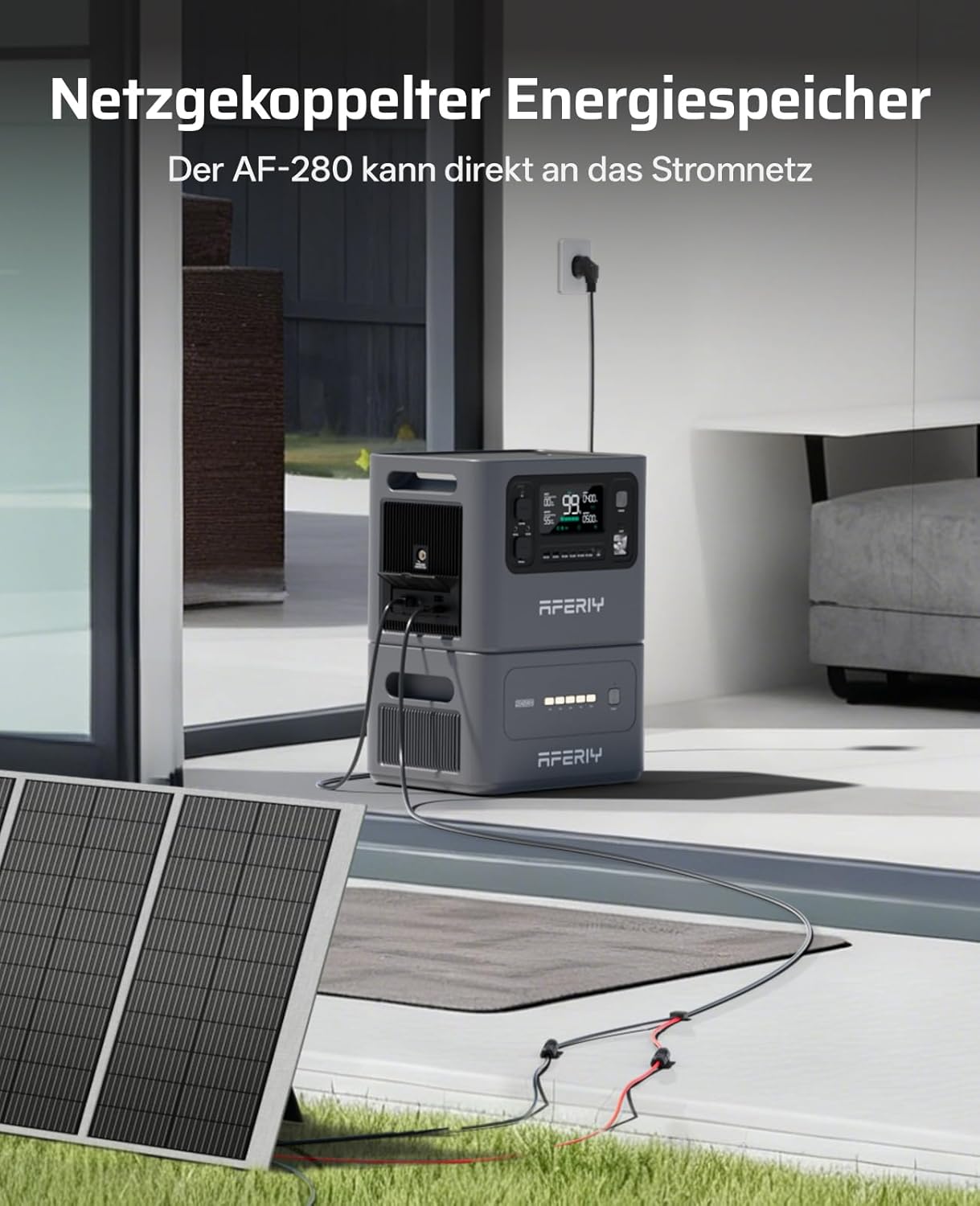 AFERIY 2025 Set 2800 W Kraftwerk 2048 Wh + 2048 Wh Erweiterungsbatterie, 1,5 Stunden Schnellladung, 13 Ausgänge, reine Sinuswelle 230 V, USV, 4096 Wh Solargenerator für Camping/Home Office – Bild 4