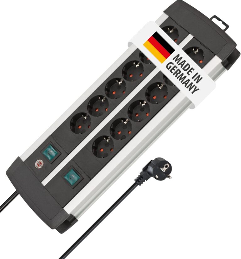 Brennenstuhl Premium Aluminium Line Steckdosenleiste | Mehrfachsteckdose aus hochwertigem Aluminium mit 2 Schaltern für je 6 Steckdosen, hergestellt in Deutschland