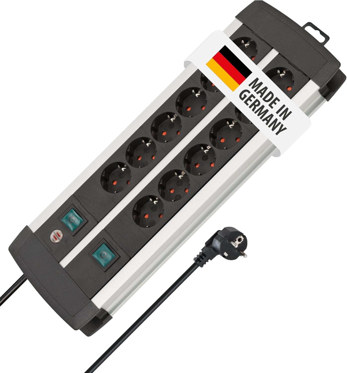 Brennenstuhl Premium Aluminium Line Steckdosenleiste | Mehrfachsteckdose aus hochwertigem Aluminium mit 2 Schaltern für je 6 Steckdosen, hergestellt in Deutschland