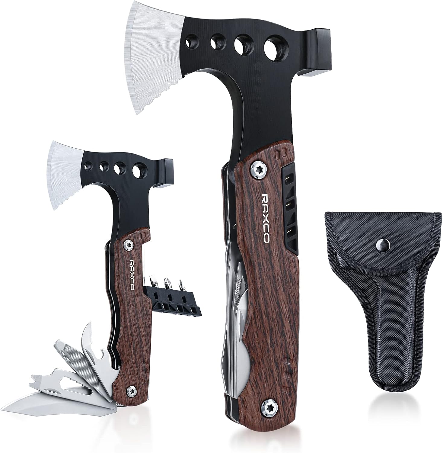Raxco Überlebensaxt, Multifunktionswerkzeug, Handbeil, 8-in-1, für Outdoor-Camping und Männergeschenke