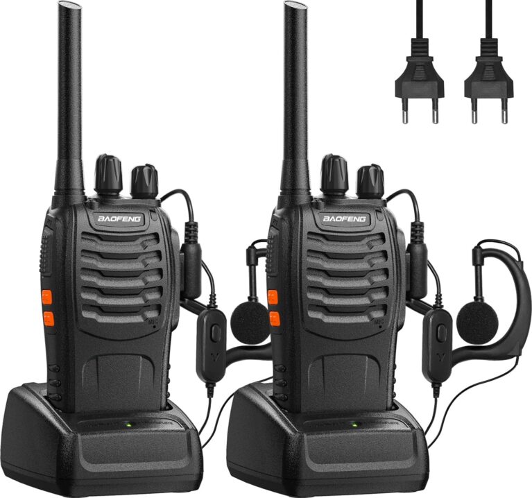 Baofeng Walkie Talkie PMR446 Zwei-Wege-Radio, professionelle 16-Kanal-Gegensprechanlage, 2-teiliges wiederaufladbares Sender- und Empfänger-Set mit Kopfhörern und LED-Licht