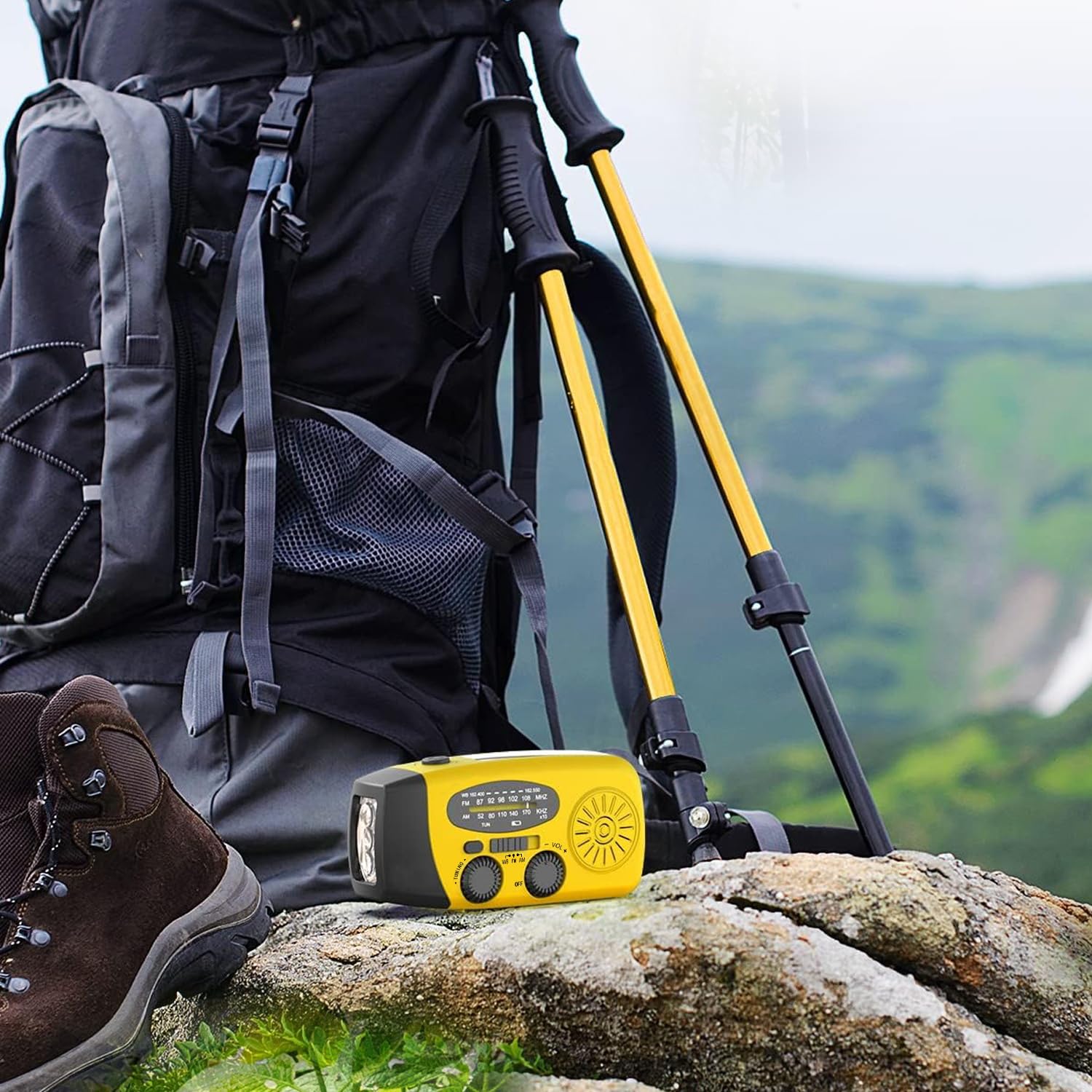 Solarradio, tragbares Kurbelradio, Dynamoradio mit AM/FM, Notfallradio mit Kurbel, 2000 mAh wiederaufladbare Powerbank, LED-Taschenlampe, USB-Handy-Ladegerät für Camping, Outdoor, Gelb – Bild 7
