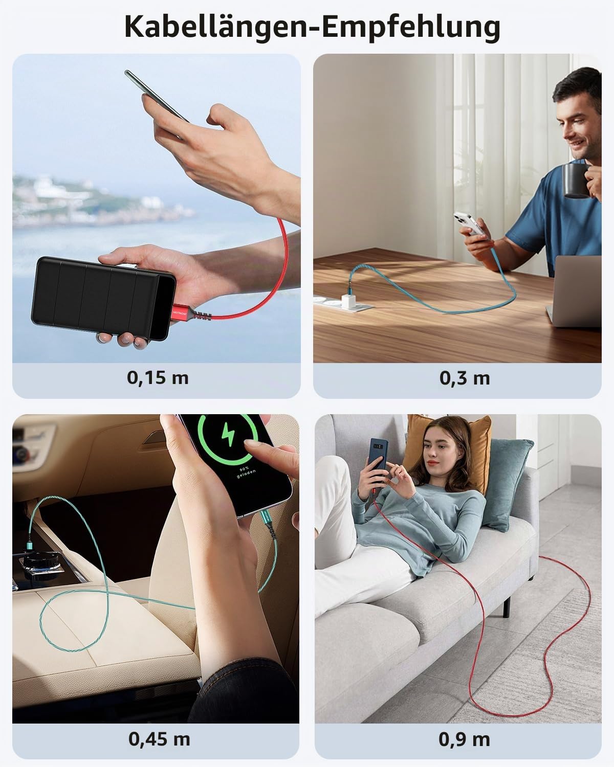 Kurzes USB C Kabel 30cm 3er Pack, 3A USB A auf USB C Ladekabel Schnellladekabel Nylon geflochten für iPhone 17 16, Galaxy S24 S23 S22 S9 A54 A21 17A, Huawei P40/P30, Google Pixel – Bild 7