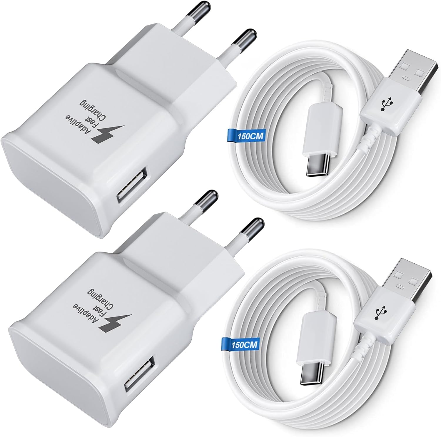 Ladegerät Schnellladung für Samsung Handy, (2er-Pack) Adaptives Schnellladegerät Netzteil mit USB Typ C Ladekabel für Samsung Galaxy S8, S9, S10 Plus, A05s A13 A15 A16 A20 A35 A36 A40 A56 M30 M35 5G