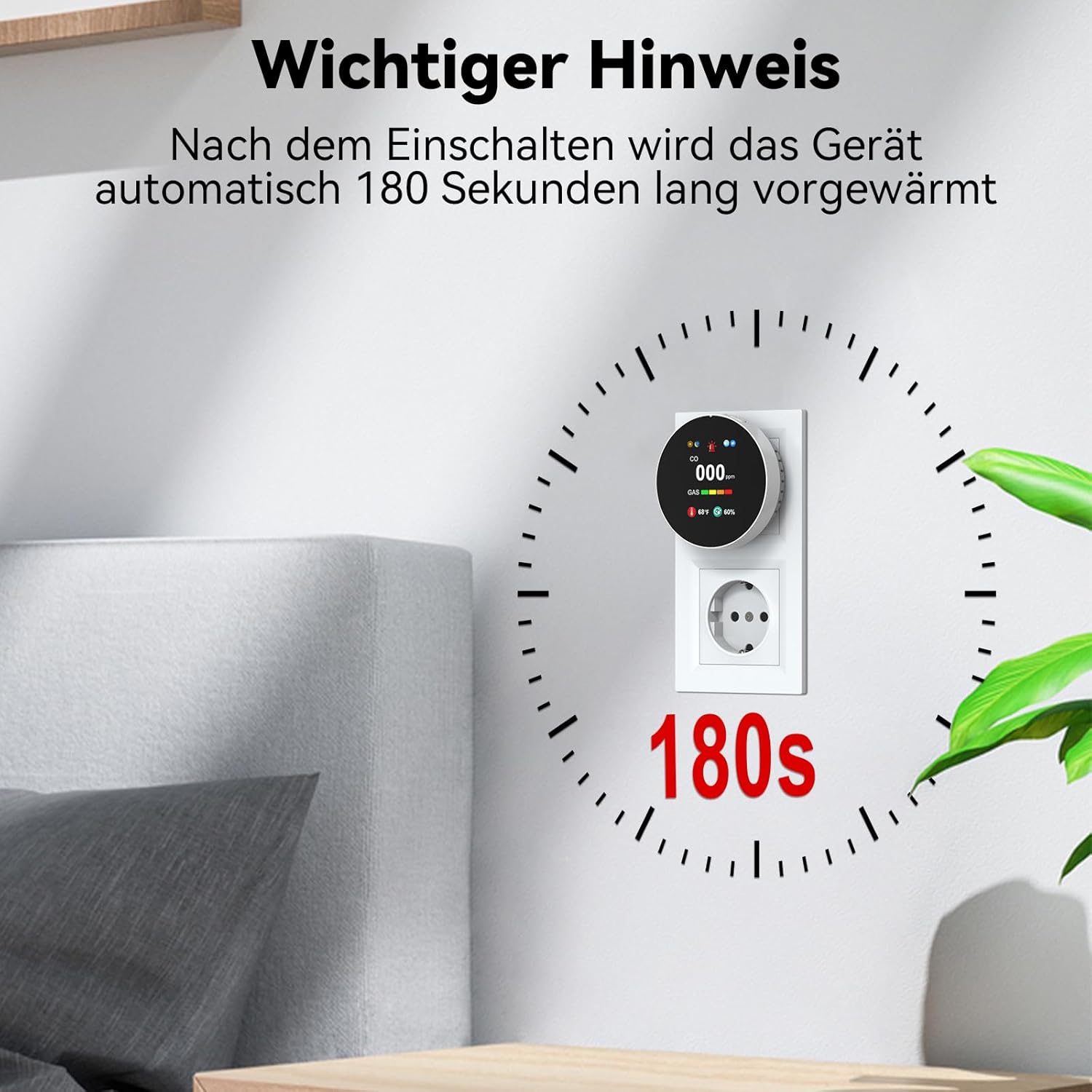 Kohlenmonoxid- und Gasmelder mit Stecker, 4-in-1-CO-Melder mit Temperatur- und Luftfeuchtigkeitssensor, mit akustischem Alarm für Zuhause und Wohnmobil, 1er-Set (weiß) – Bild 6