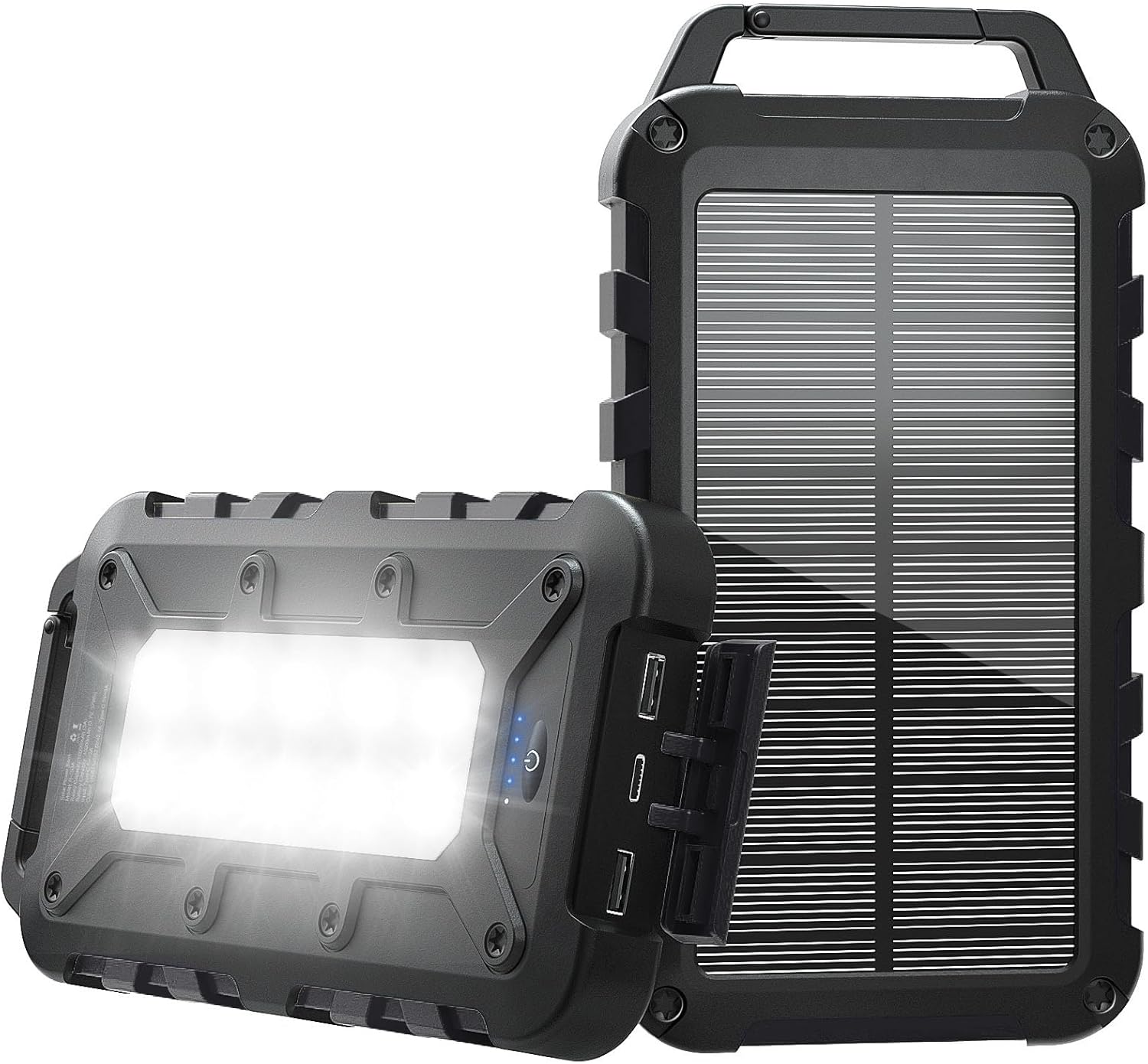 Solar Power Bank 10000 mAh PD 22,5 W Tragbares Solarladegerät USB C Outdoor Wasserdichter externer Akku mit LED-Licht und 3 Ausgängen für Tablets Smartphones Outdoor Camping Schwarz
