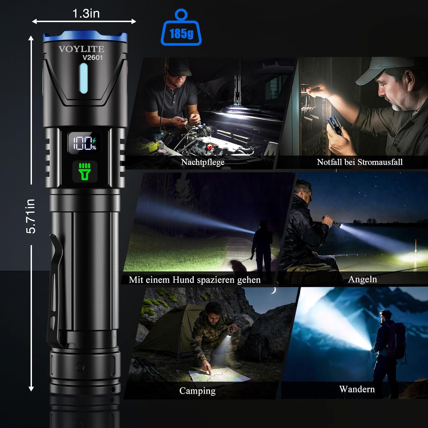 Taschenlampe LED wiederaufladbar, 2er-Pack, 1000.000 Lumen, extrem hell, bis zu 1500 m Reichweite, 3 Lichtmodi & zoombar, IPX7 wasserdicht, taktische LED-Taschenlampe für Camping/Outdoor/Wandern – Bild 8