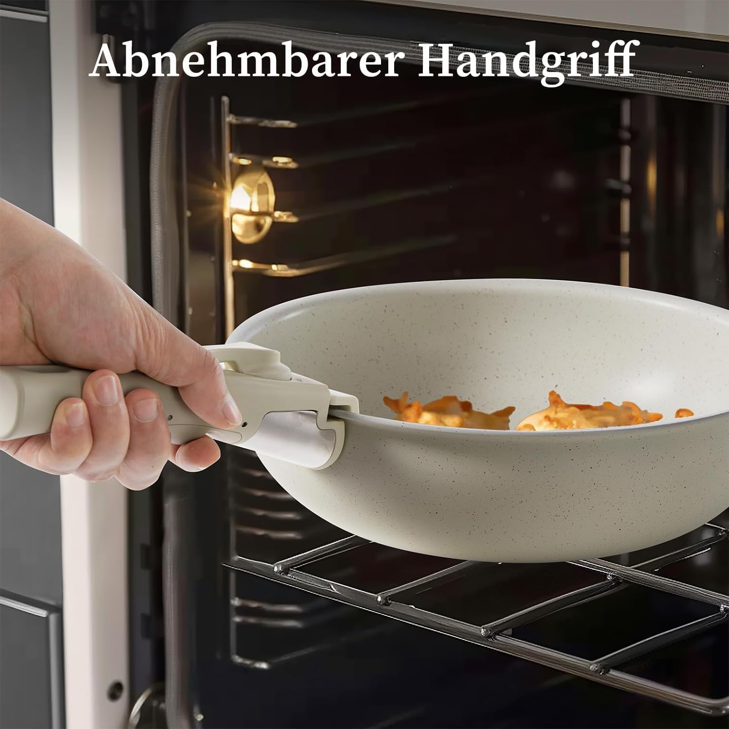 12-teiliges Topf- und Pfannenset, Antihaft-Kochgeschirr-Sets mit abnehmbarem Griff, Küchenutensilien für Ihre Heimbedürfnisse, Beige – Bild 4