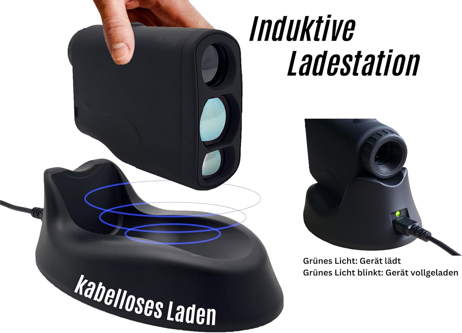 Pro X7 Laser-Entfernungsmesser mit induktiver Ladestation, Jagd, Golf, Entfernungsmesser bis 600 m, Geschwindigkeitsmessung, Schwarz – Bild 4