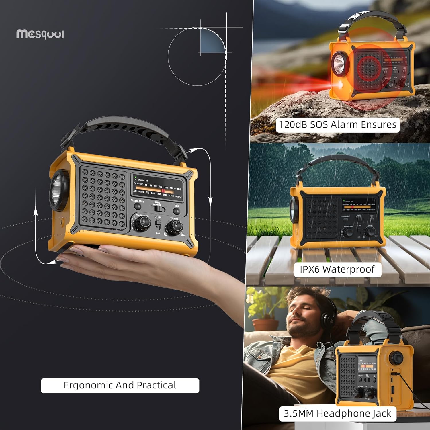Solar-Kurbelradio mit 12000-mAh-Akku, wiederaufladbar, extra großes Solarpanel, AM/FM-Notfallradio mit Taschenlampe und Leselicht, hohe Klangtreue, wiederaufladbare Powerbank, SOS-Alarm für Outdoor-Camping – Bild 8