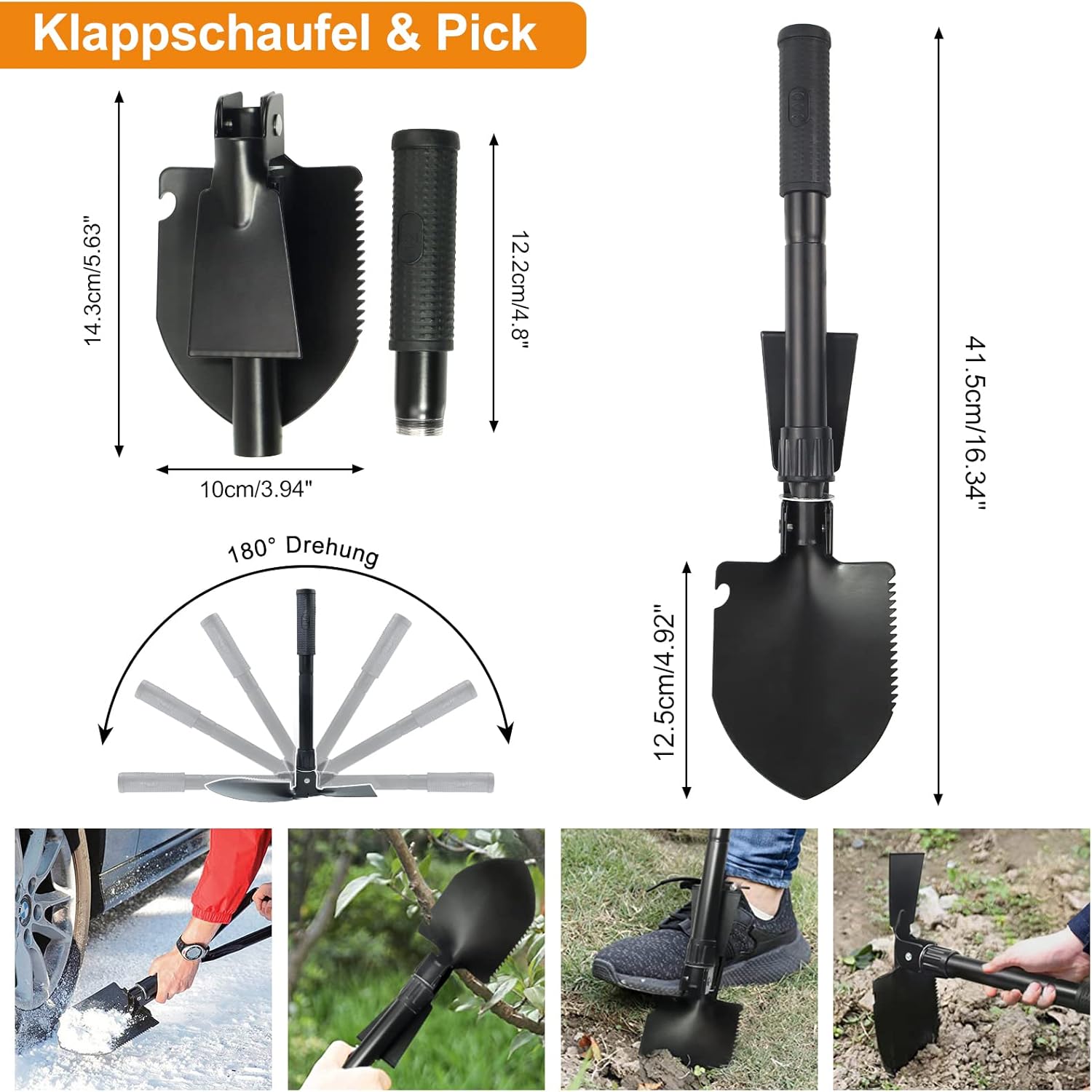 WayinTop Outdoor-Notfall-Überlebensset mit Erste-Hilfe-Set, Überlebensausrüstung mit Multi-Tool-Axt, Klappschaufel, Rettungsdecken-Kompass, Geschenke für Männer, Camping, Abenteuer, Wandern im Freien – Bild 3