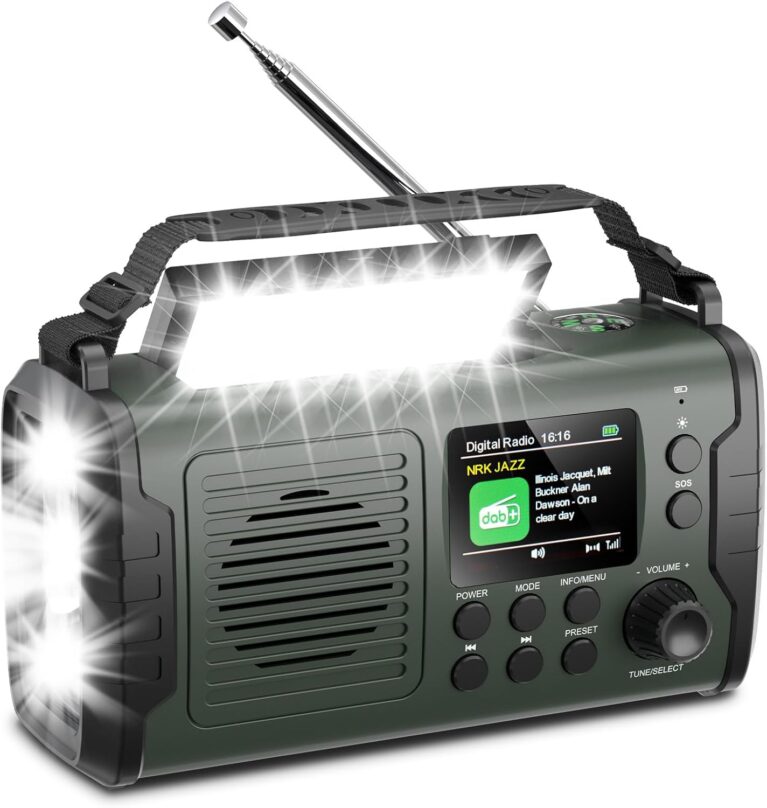 20000 mAh Kurbelradio mit Bluetooth, DAB/FM-Solarradio, als Taschenlampe und Leselampe, USB-Handy-Ladegerät, SOS-Alarm, TF-Karte, Kopfhöreranschluss, TFT-Bildschirm, tragbares Notfallradio für Camping im Freien
