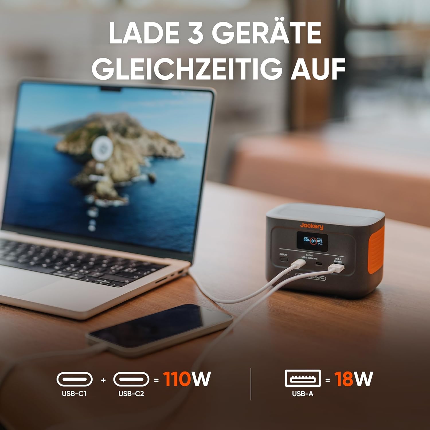Jackery E100 Plus tragbares Kraftwerk mit 40 W Solarpanel | 99Wh LiFePO4-Akku, 3 Anschlüsse und 128 W Leistung für Reisen, mobiles Arbeiten und Alltag – Bild 4