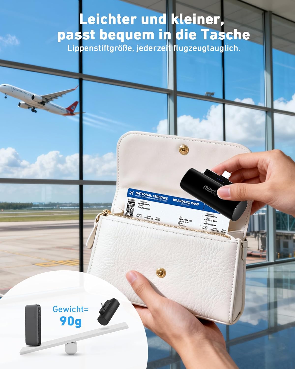 Miady Mini Power Bank klein aber stark, 5000 mAh 5V/2,4A USB C Ausgang Externe Akkus, kompatibel mit iPhone 17/16/15, Samsung S24/S23 Serie, Xiaomi, iPad Pro/Air, AirPods usw. – Bild 5