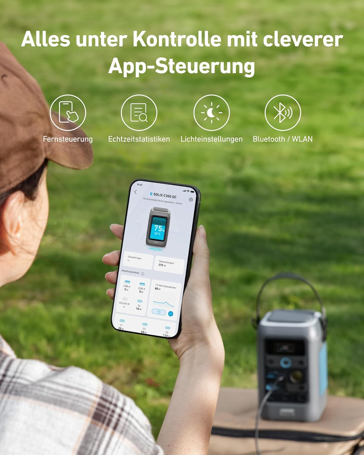 Anker SOLIX C300 DC Power Bank Kraftwerk, 288 Wh Akku für mehrere Geräte, LiFePO4 Akku, 300 W Solargenerator, für Camping, Outdoor, Reisen, Notfälle (Netzteil nicht im Lieferumfang enthalten) – Bild 8