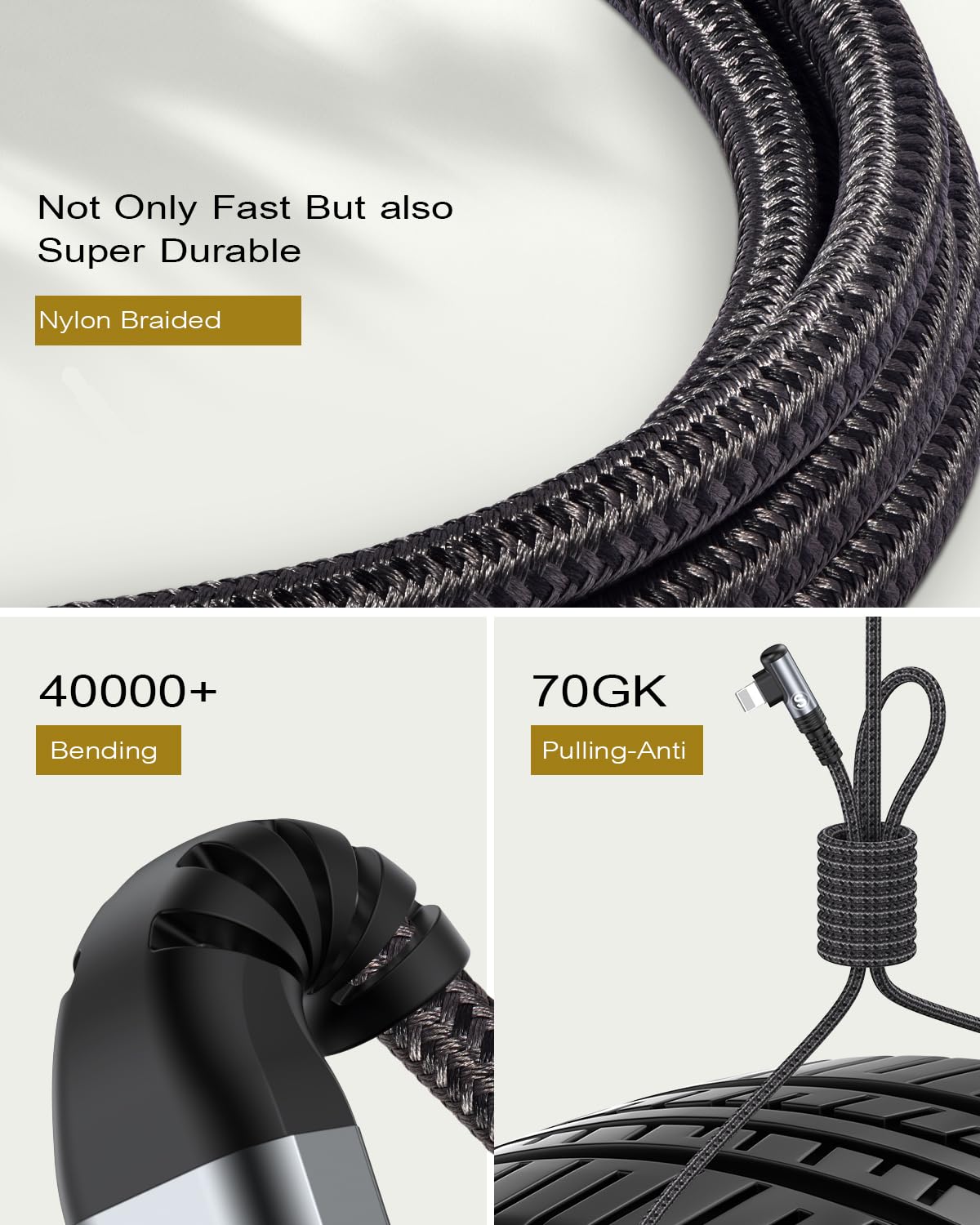 USB-C-Ladekabel (2 Stück, 2 m), SWECENT 90-Grad-iPhone-Ladekabel, Power Delivery, Nylon, schnelles Typ-C-Ladekabel für iPhone 14/13/Pro/Pro Max/Mini/12/12Pro Max/Mini/11 Pro/X/XS/XR/SE/8 Plus, Grau – Bild 8