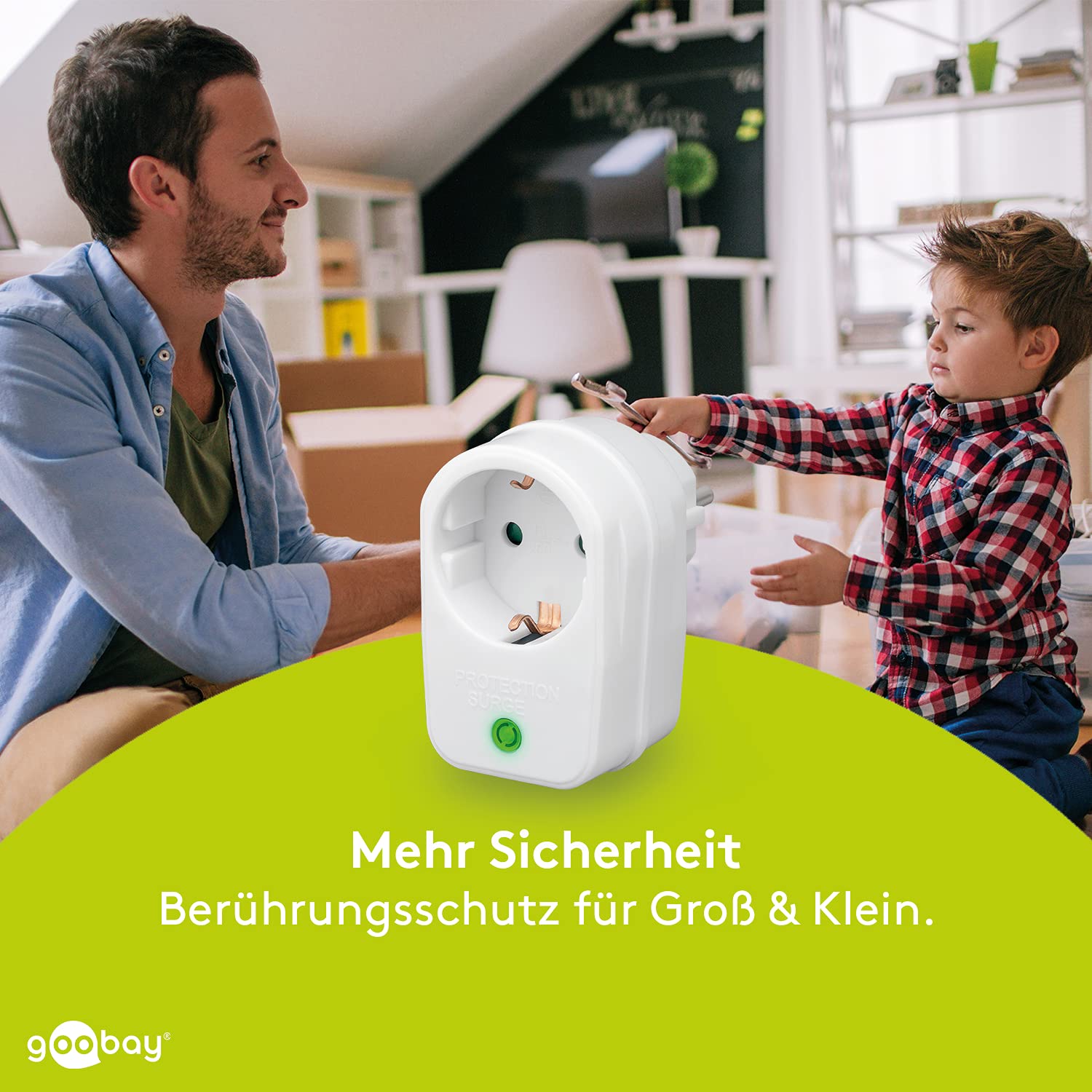 goobay Überspannungsschutz-Steckdose 16A 230V – Blitzschutz-Adapterstecker 3500W – Schutz vor Spannungsspitzen für TV, PC & Router – mit LED & Kindersicherung – Weiß 51270 – Bild 5