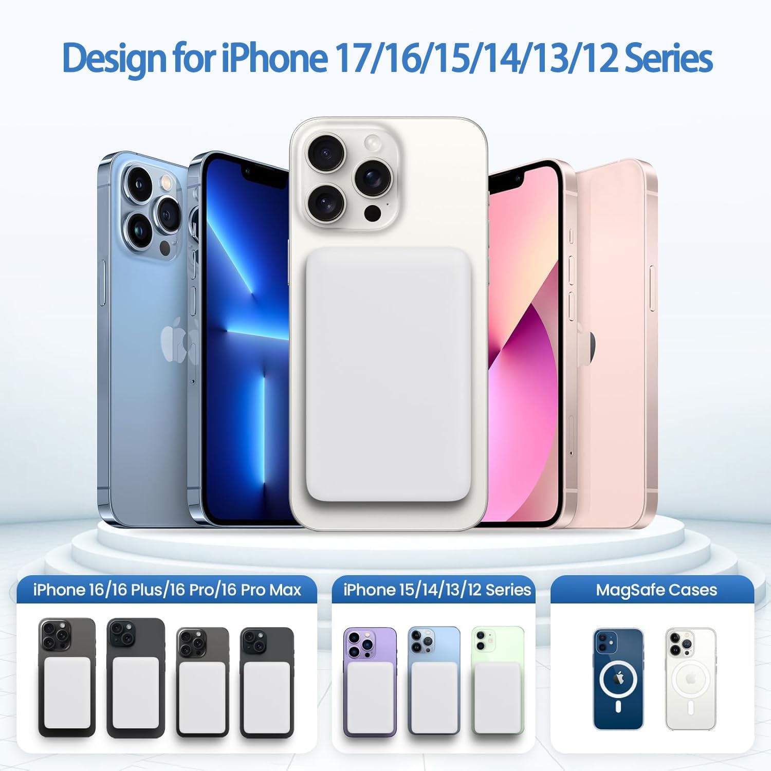 Powerbank 10000 mAh, magnetisches kabelloses tragbares Ladegerät Power Bank, USB C 20 W Eingang & Ausgang Schnellladung externer Handy-Akkus, kabelloser Akku-Pack induktives Laden für iPhone 17/16/15 – Bild 3