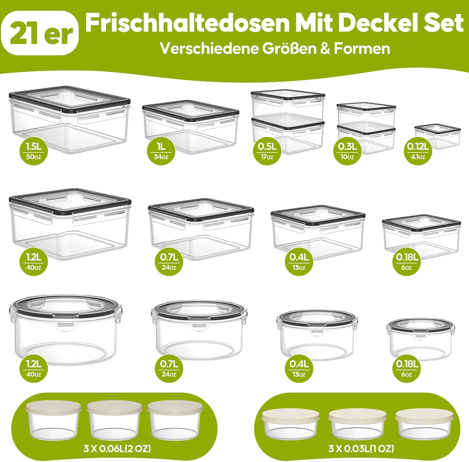 Wwtop 42 Frischhaltedosen mit Deckel, Vorratsdosen-Set (21 Behälter + 21 Deckel), Meal-Prep-Boxen, auslaufsichere Aufbewahrungsbox mit Deckel, Küche für Mikrowelle, Kühlschrank, BPA-frei – Bild 2