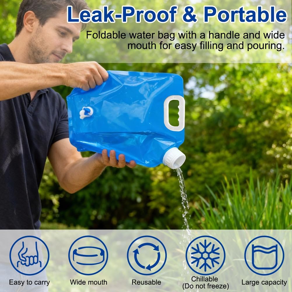 Faltbarer Wasserkanister, Wasserkanister faltbar mit Wasserhahn, Tragegriff und S-Haken, wiederverwendbarer tragbarer Wasserbeutel, Wasserbehälter, Trinkwasser für Camping-Picknicks im Freien – Bild 6
