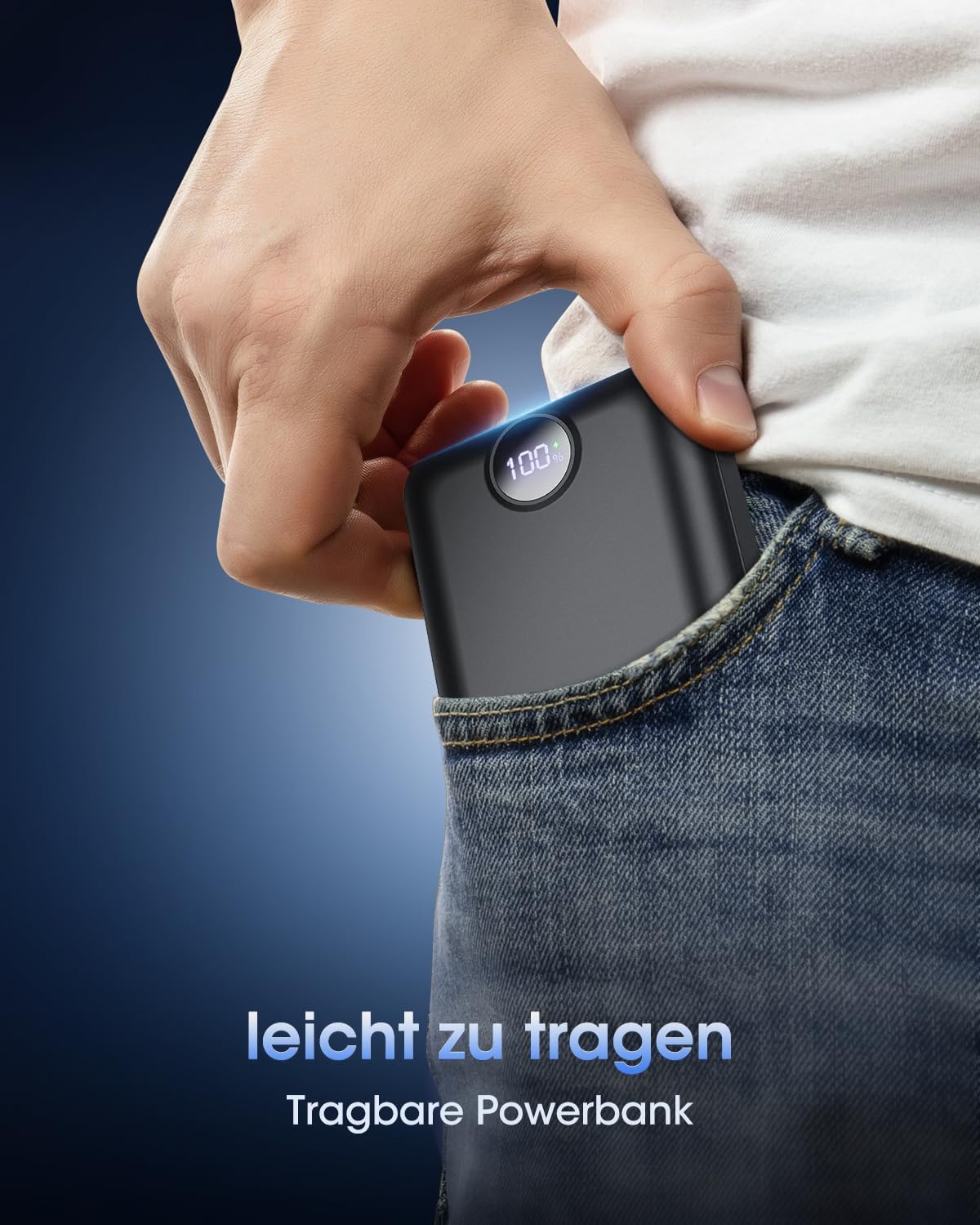 PowerBank 50.000 mAh, große Kapazität, 3-in-1-Ladekabel, 22,5 W, externer Schnellladeakku, USB-C 3 Ausgänge und 2 Eingänge, LED-Anzeige, Powerbank, kompatibel mit iPad, iPhone, Android usw. Schwarz – Bild 6