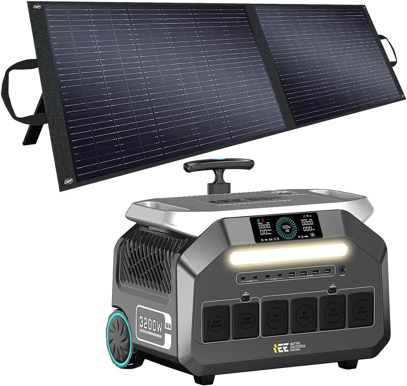 IEE 3200 W Solargenerator P3200 mit 100 W Solarpanel, 2048 Wh tragbares Kraftwerk, LiFePO4-Akku, 0–80 % in 45 Minuten Ladezeit, APP, 16 Anschlüsse, tragbares Kraftwerk für Camping/Wohnmobile/Notstrom