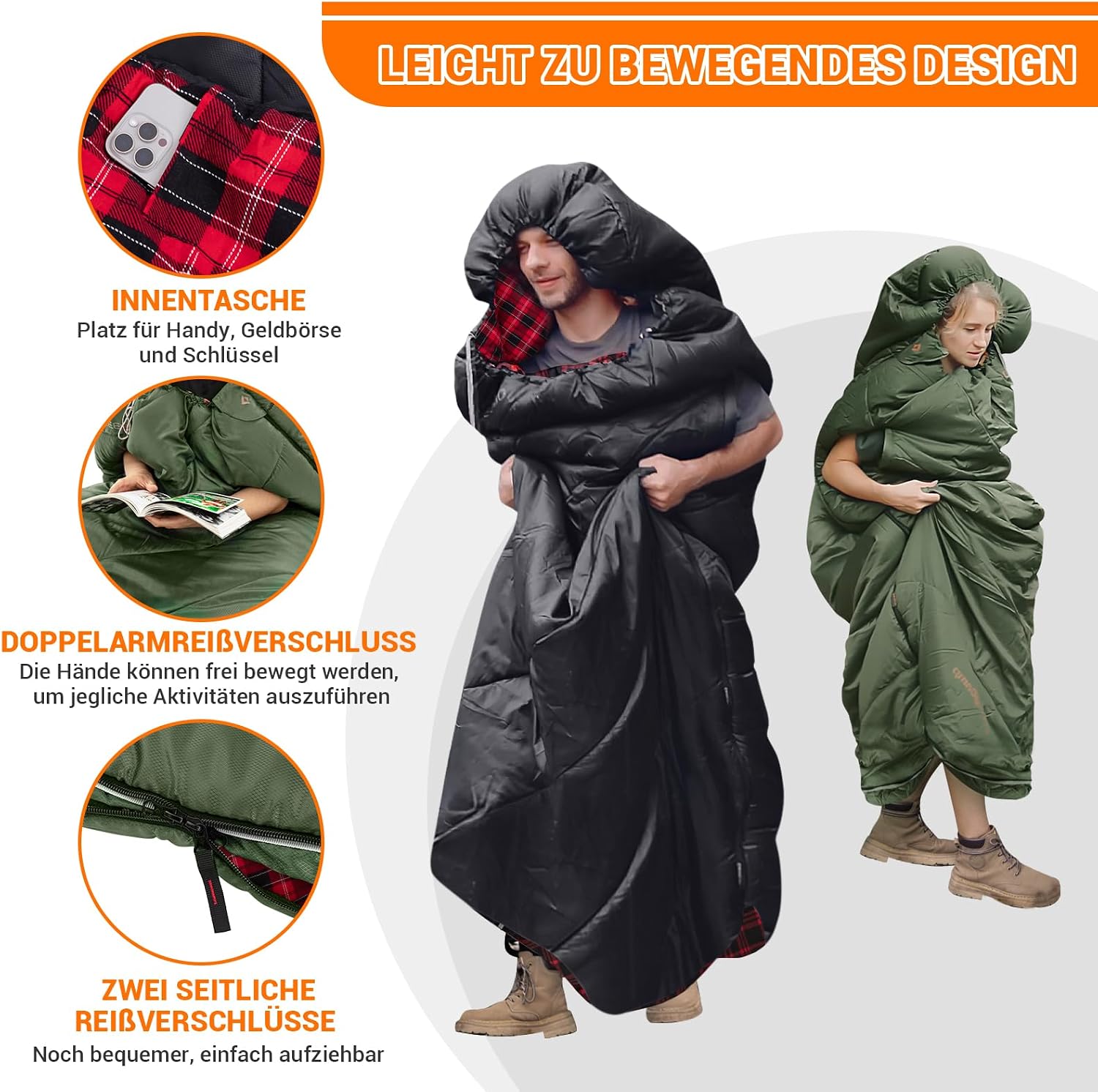 KingCamp Schlafsack XXL Baumwolle Flanell für Erwachsene, Übergröße Warmer Deckenschlafsack Winter für Camping Reisen und Aktivitäten Outdoor im 4-Jahreszeiten, 220x100cm – Bild 4