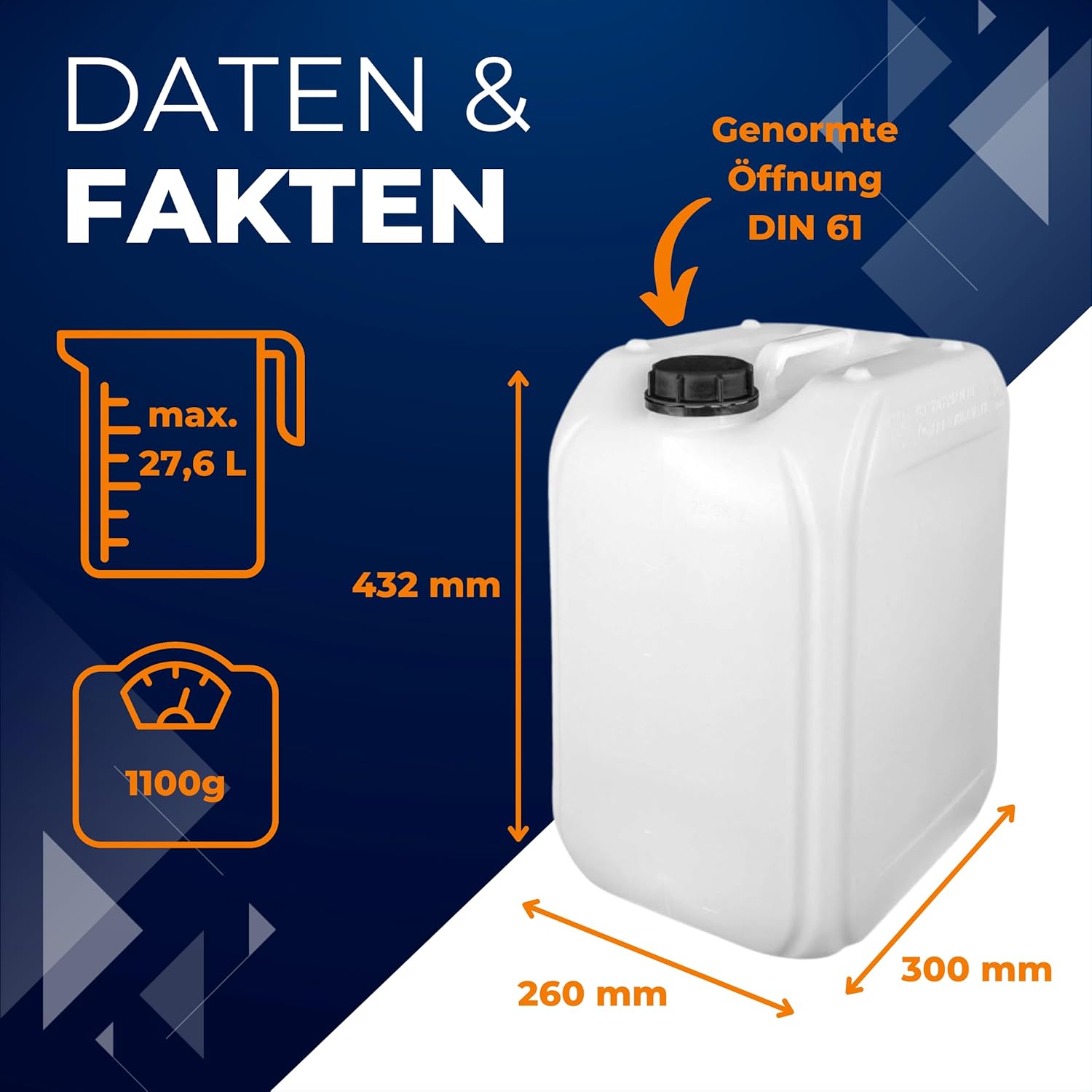 ABACUS 4 x 25 Liter Wasserkanister, Natur, Chemikalienkanister, Auslaufhahn und Deckel (DIN 61), lebensmittelecht, für den Innen- und Außenbereich, BPA-frei, säurebeständig, mit Skala zum Ablesen des Füllstands – Bild 3