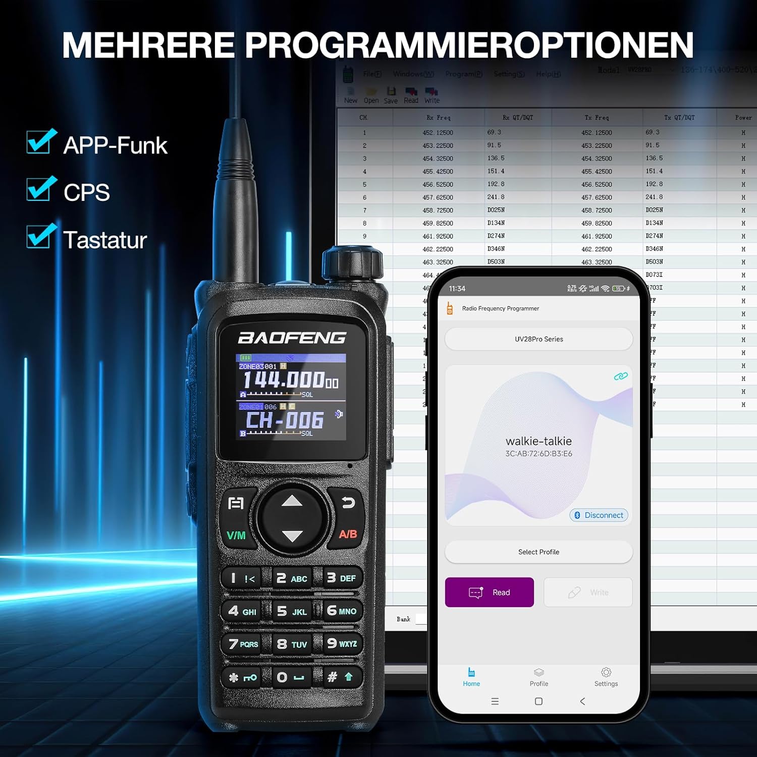 BAOFENG UV-28 Plus Amateurfunkgerät mit GPS-Navigation, APP-Programmierung, 10-W-Dualband-Funkgerät mit großer Reichweite und Frequenzkopie, 1000 Kanäle, 1,77-Zoll-Farbdisplay, 2200-mAh-Akku – Bild 2