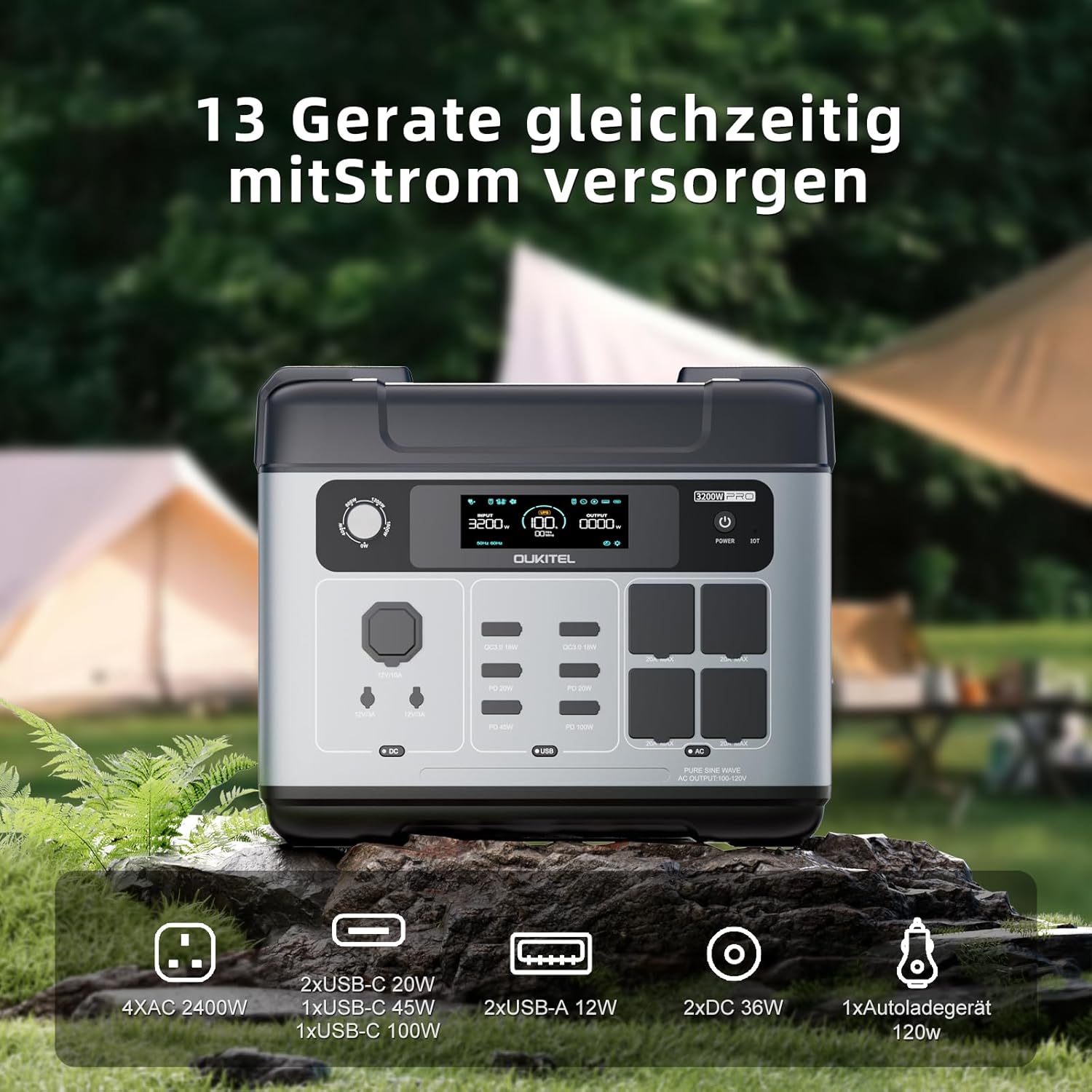 OUKITEL P2001E Pro Tragbares Kraftwerk 3200 W, Solargenerator 2048 Wh LiFePO4-Akku, 1 Stunde Schnellladung, 13 Anschlüsse, mobile App-Stromversorgung für Outdoor, Camping, Wohnmobil – Bild 4