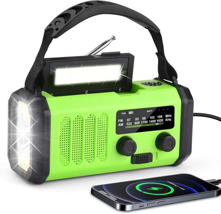 Solarradio, tragbares Kurbelradio, AM/FM-Notfallradio mit 10000/20000 mAh wiederaufladbarer Powerbank, 3 Modi LED-Taschenlampe, SOS-Alarm, USB-C-Handy-Aufladung für Camping im Freien (grün, 20000 mAh)
