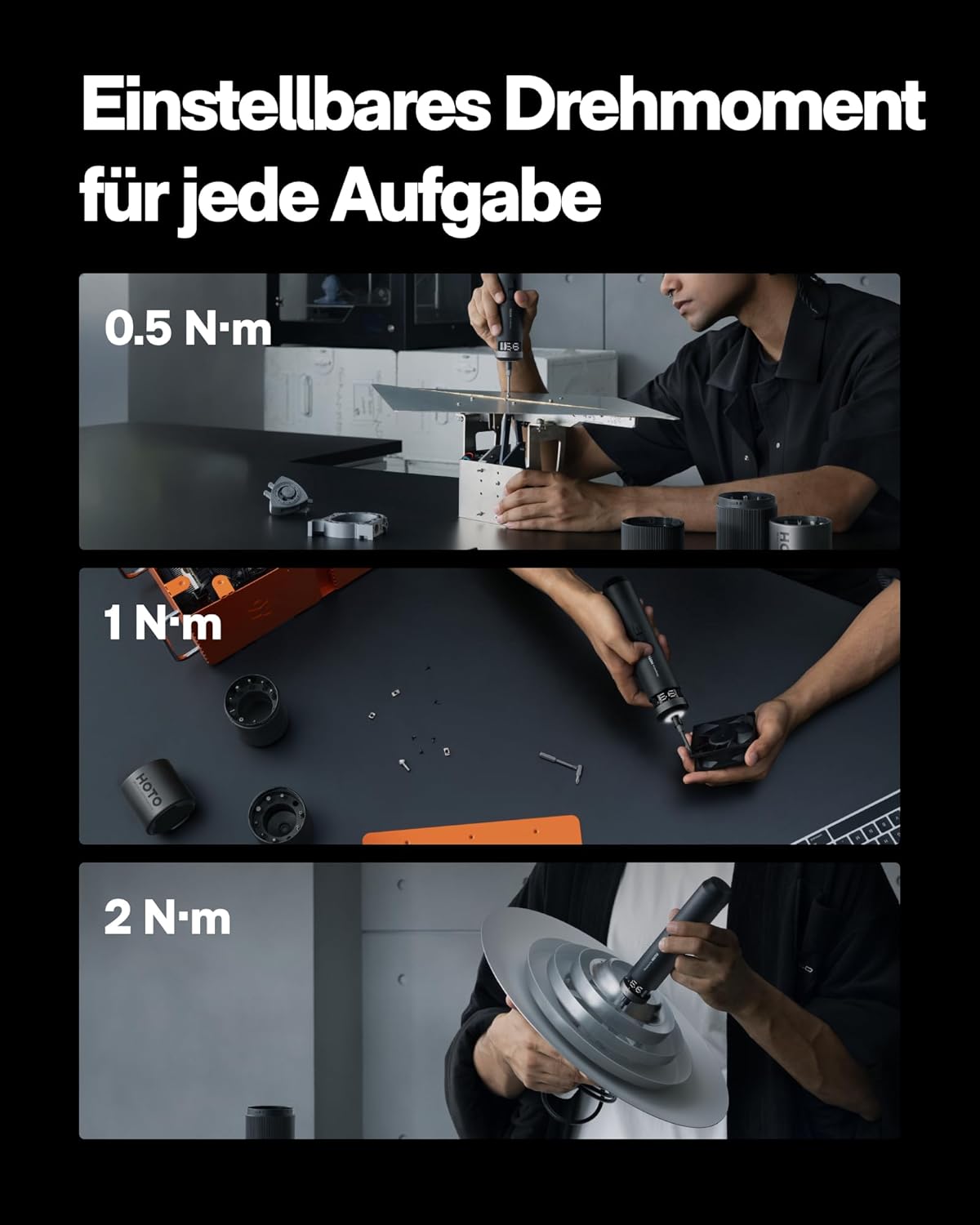 HOTO PixelDrive Elektro-Schraubendreher-Set, 30 Bits, USB-C | Akkuschrauber mit intelligenter Anzeige, 6 Drehmomenteinstellungen (0,5–6 Nm), 1/4 Zoll, ideal für Elektronik, Reparaturen zu Hause – Bild 3