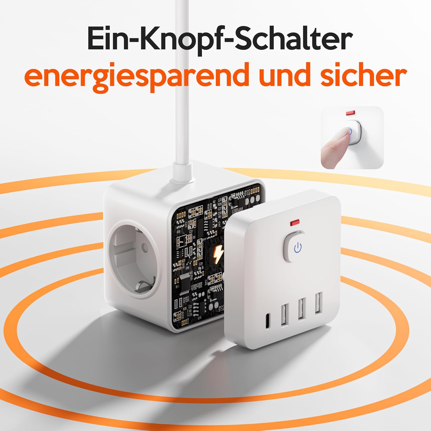7in1 Steckdosenwürfel mit USB, 3-fach Mehrfachsteckdose mit 3 USB A, Steckdosenleiste mit 1 USB C, 1,5 m langes Verlängerungskabel mit Flachstecker, Überlastschutz & Schalter für Zuhause, Büro, Reisen – Bild 4