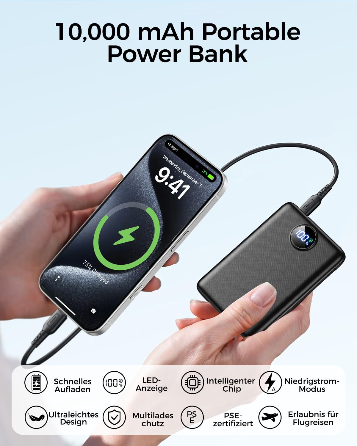 Powerbank 10000 mAh, 22,5 W Schnelllade-Powerbank mit USB-C-Eingang und -Ausgang, externer 3-Port-Akku für iPhone 17 16 15 14 13 12 Pro Max und mehr – Bild 6