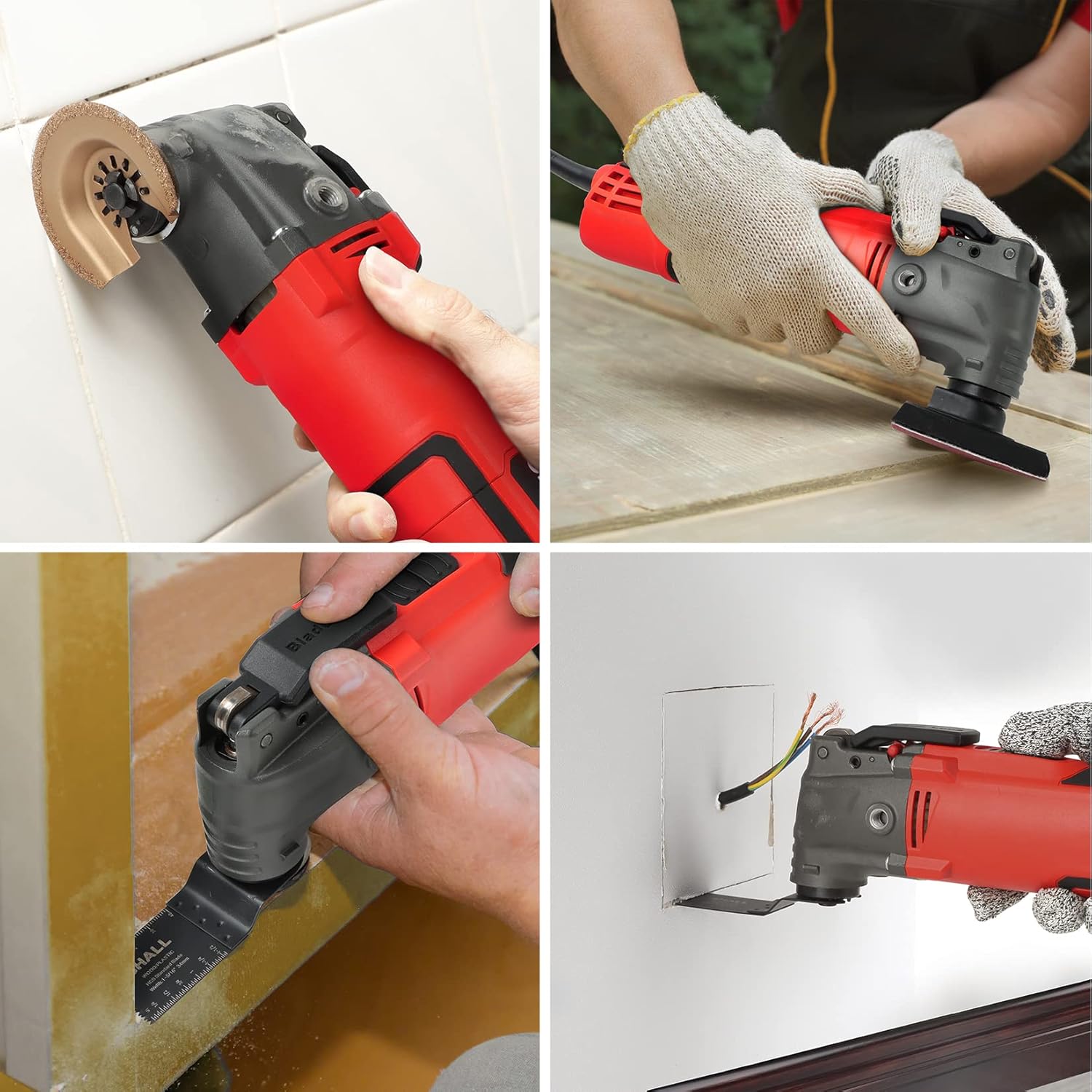 SHALL Oszillierwerkzeug, 500-W-Oszillier-Multitool-Kit mit 5° Oszillationswinkel, Schnellwechsel, 6 Geschwindigkeiten, Zusatzhandgriff, 34 Sägezubehörteilen und Tragetasche – Bild 6