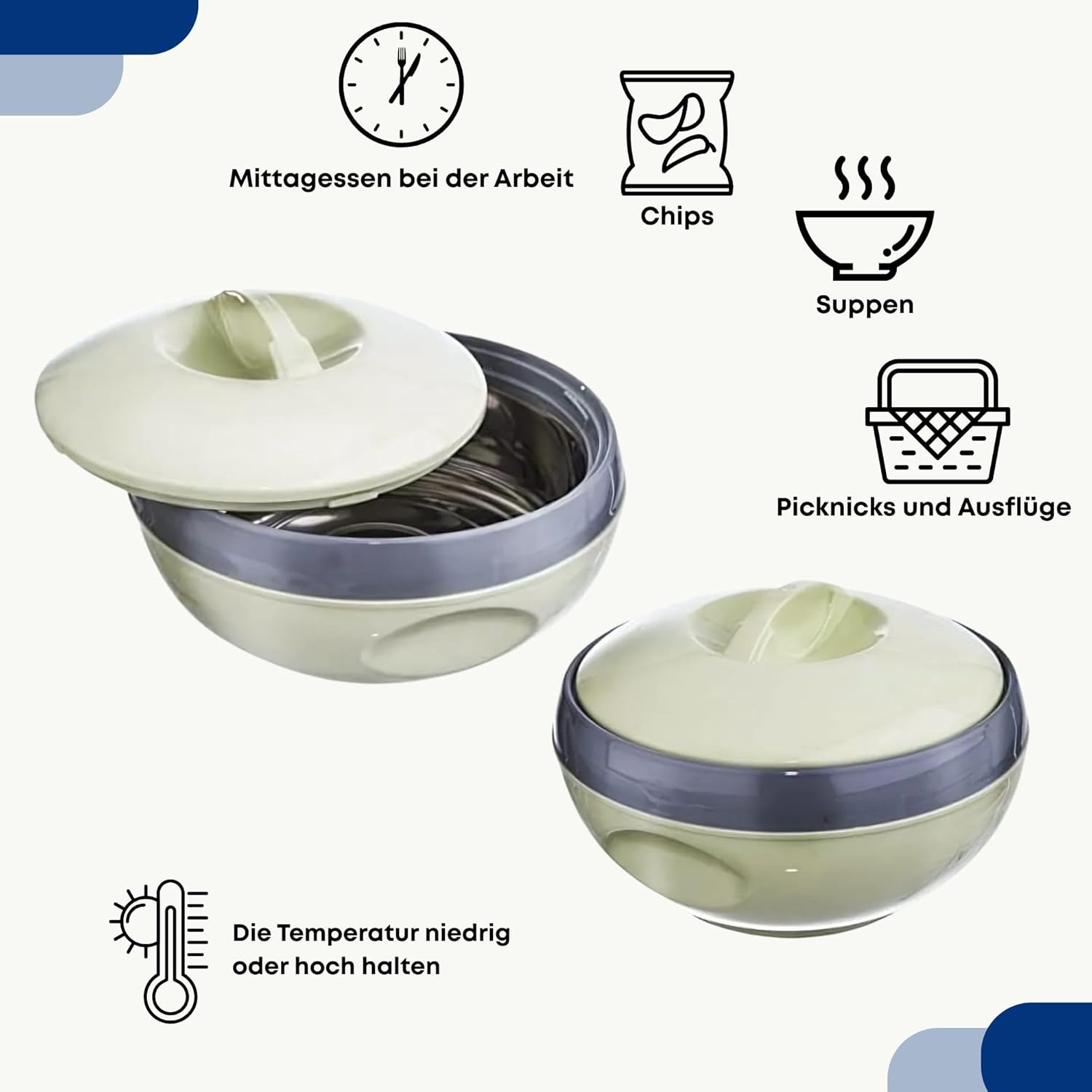 orion group Thermoschüssel mit Deckel 600 ml Thermobehälter für Lebensmittel, Eis | Grillgut Warmhaltebehälter Speisen Edelstahl Schüssel Warmhalten 2 Stunden Wärmehaltende Thermoschalen – Bild 2
