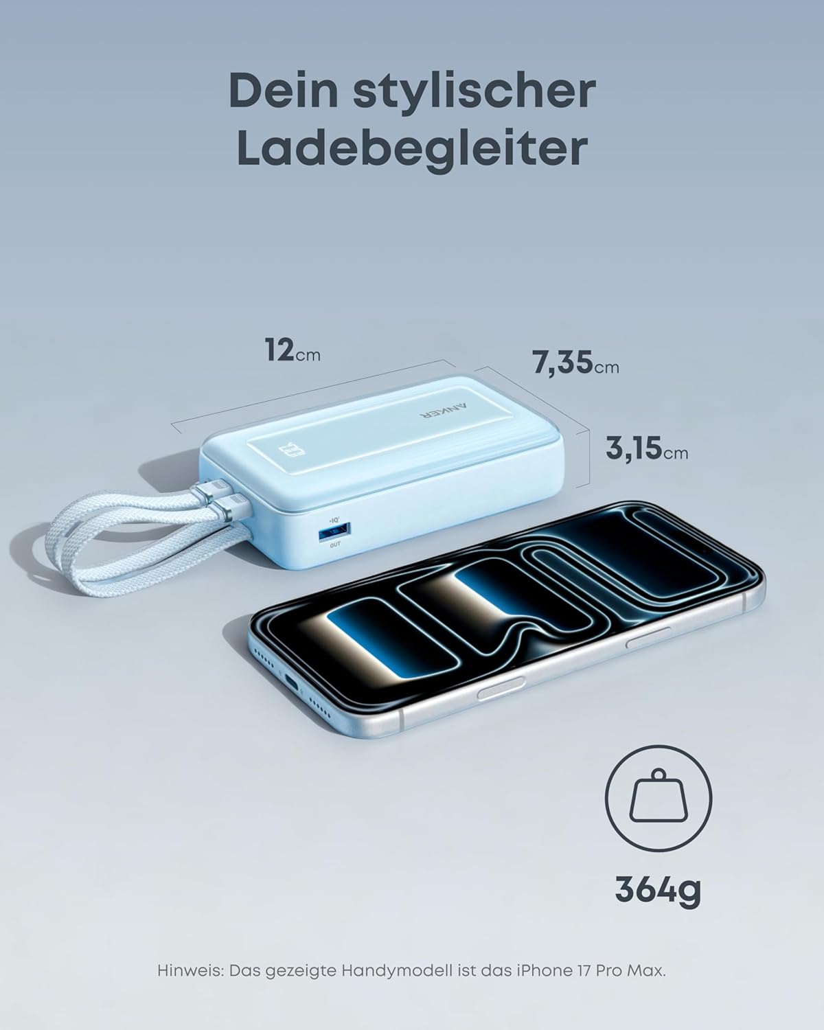Anker Zolo Powerbank (Upgrade 2025), 45 W Schnellladung, 20000 mAh Akku, zwei integrierte USB-C-Kabel, 1 USB-C- und 1 USB-A-Anschluss, für iPhone 17/16-Serie, Galaxy, MacBook und mehr – Bild 7